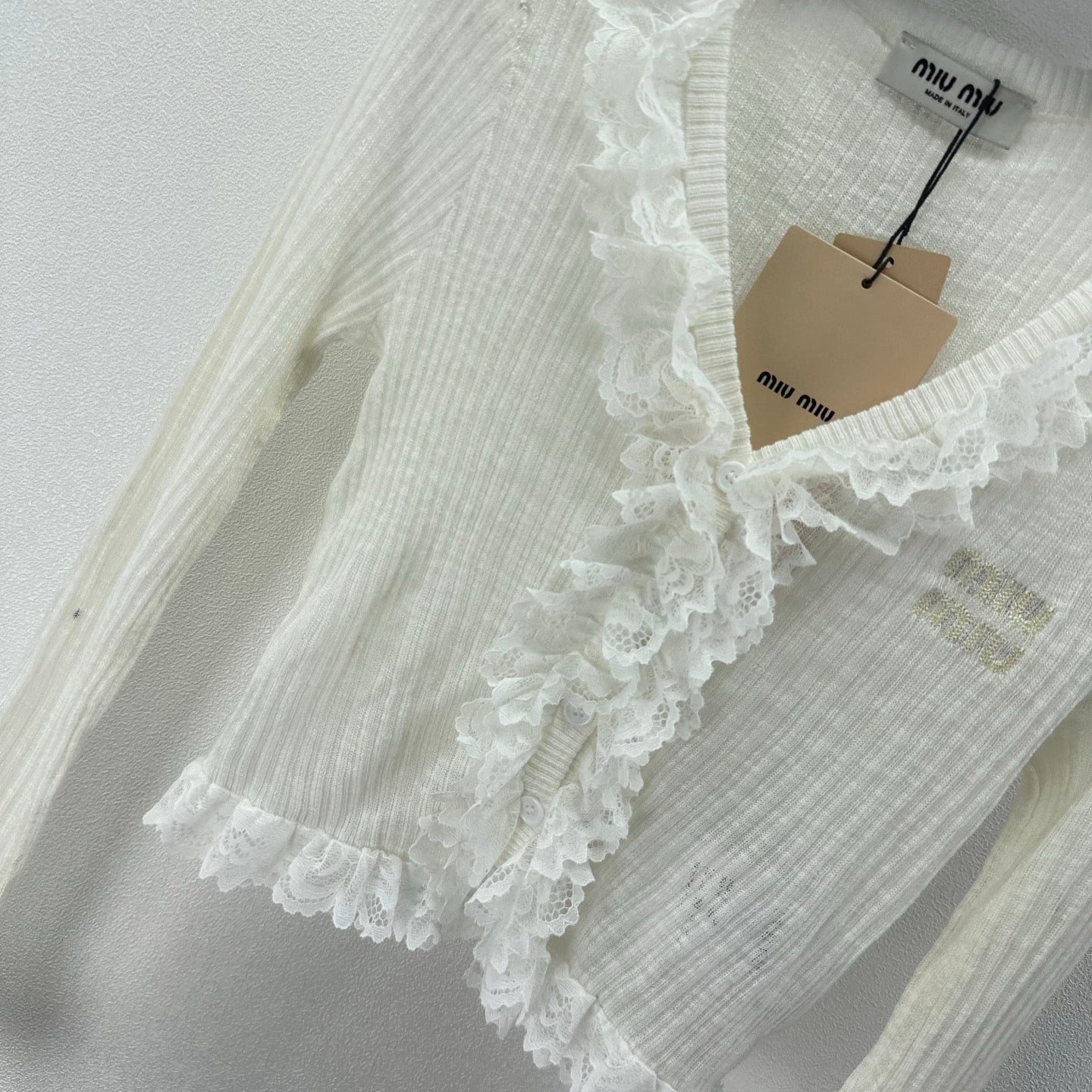 Miu 26s Lace Cardigan White Tencel Polyester 395471