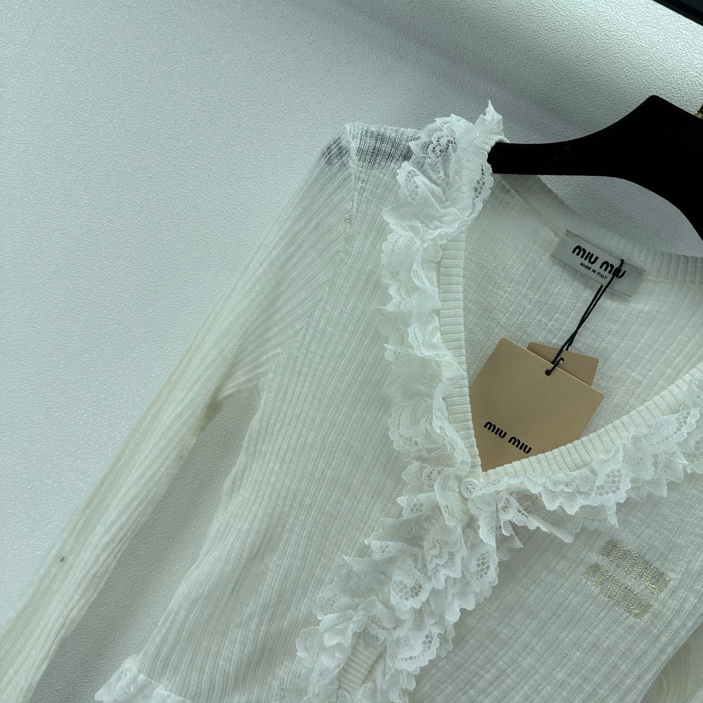 Miu 26s Lace Cardigan White Tencel Polyester 395471