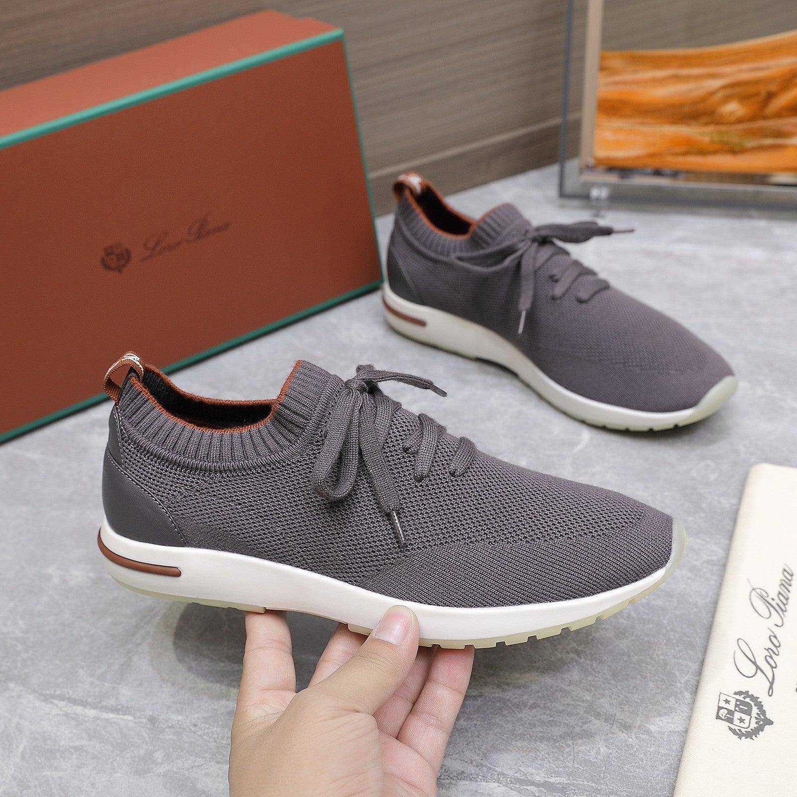 LP lady Flexy Walk Sneaker Dark Gray Wool And Calfskin 310449