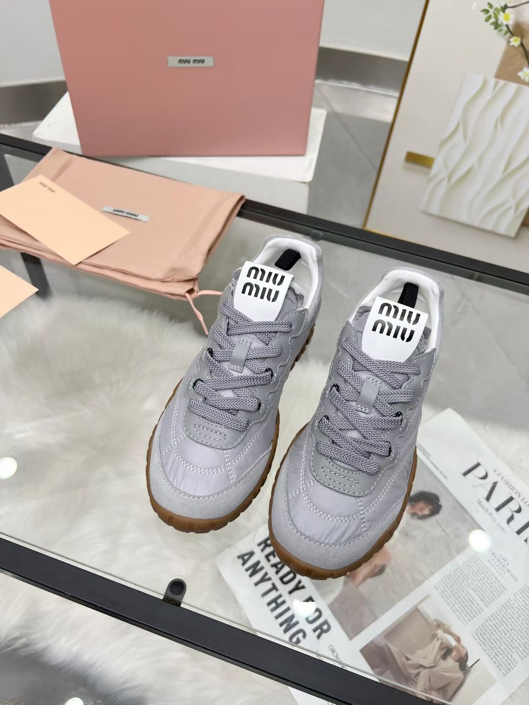 Miu TYRE Sneakers Grey Suede Technical Fabric 456330