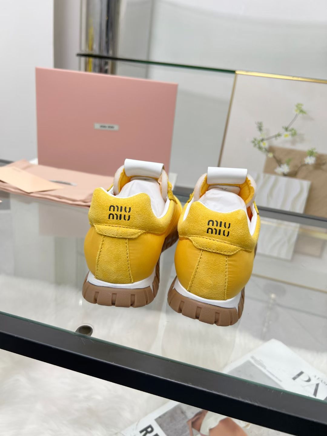 Miu TYRE Sneakers Yellow Suede  Technical Fabric 456332