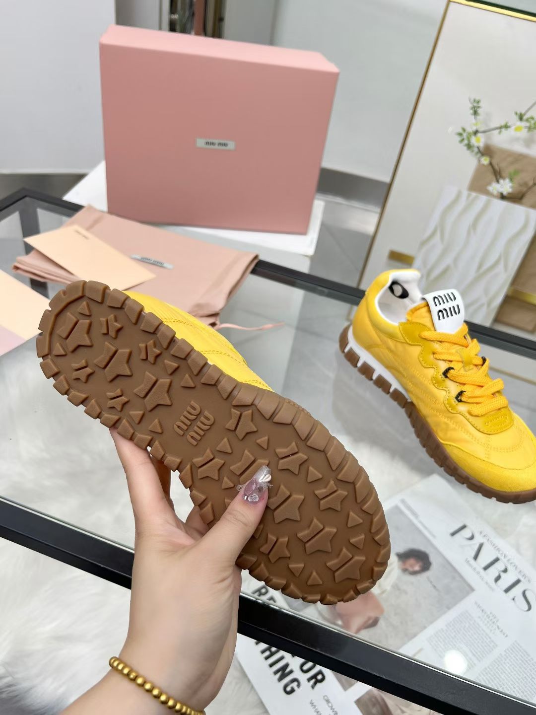 Miu TYRE Sneakers Yellow Suede  Technical Fabric 456332