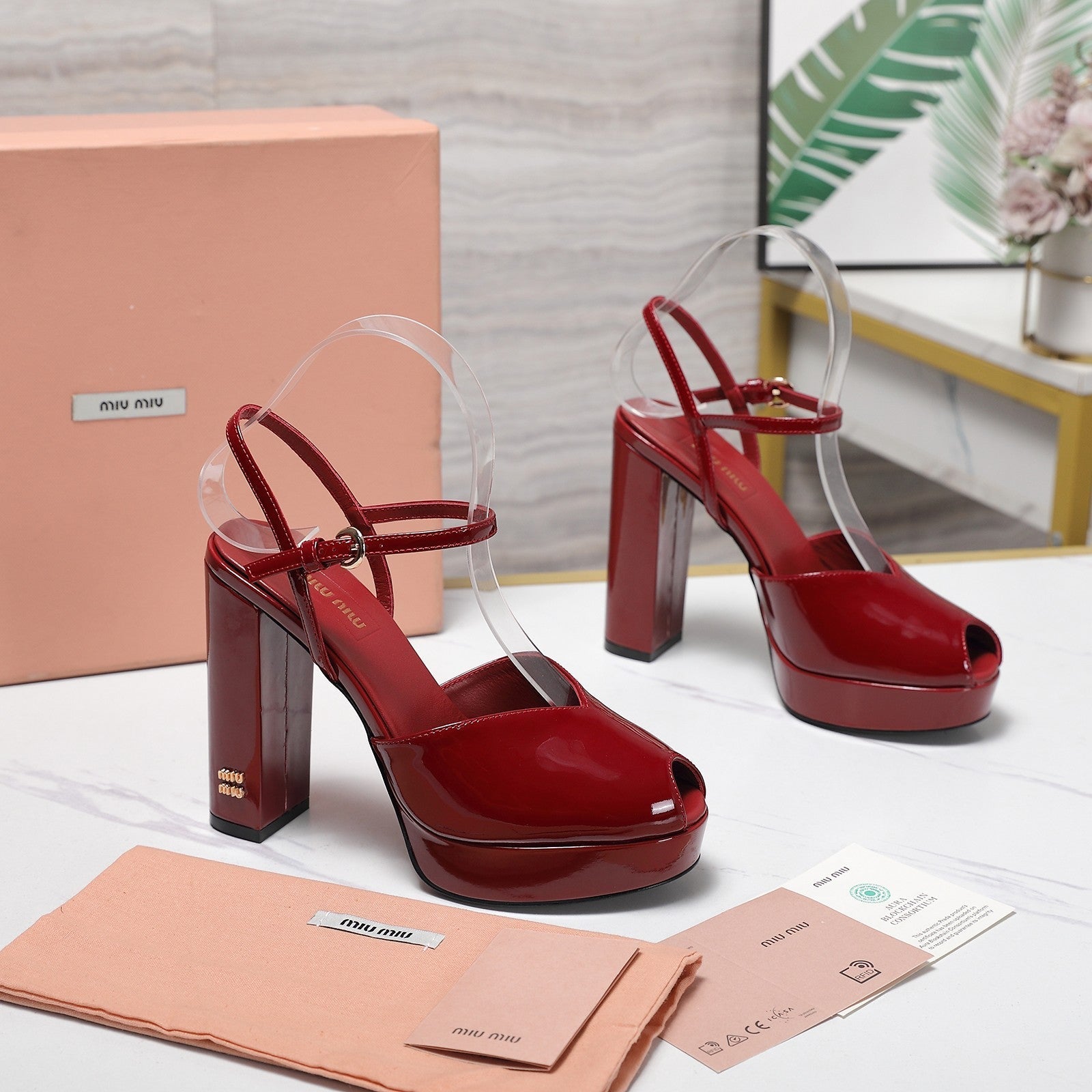 Miu Block-Heel Platform Sandals 125mm Red Patent Leather 504178