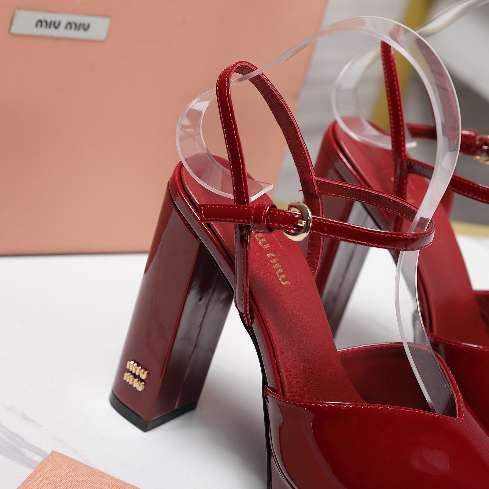 Miu Block-Heel Platform Sandals 125mm Red Patent Leather 504178
