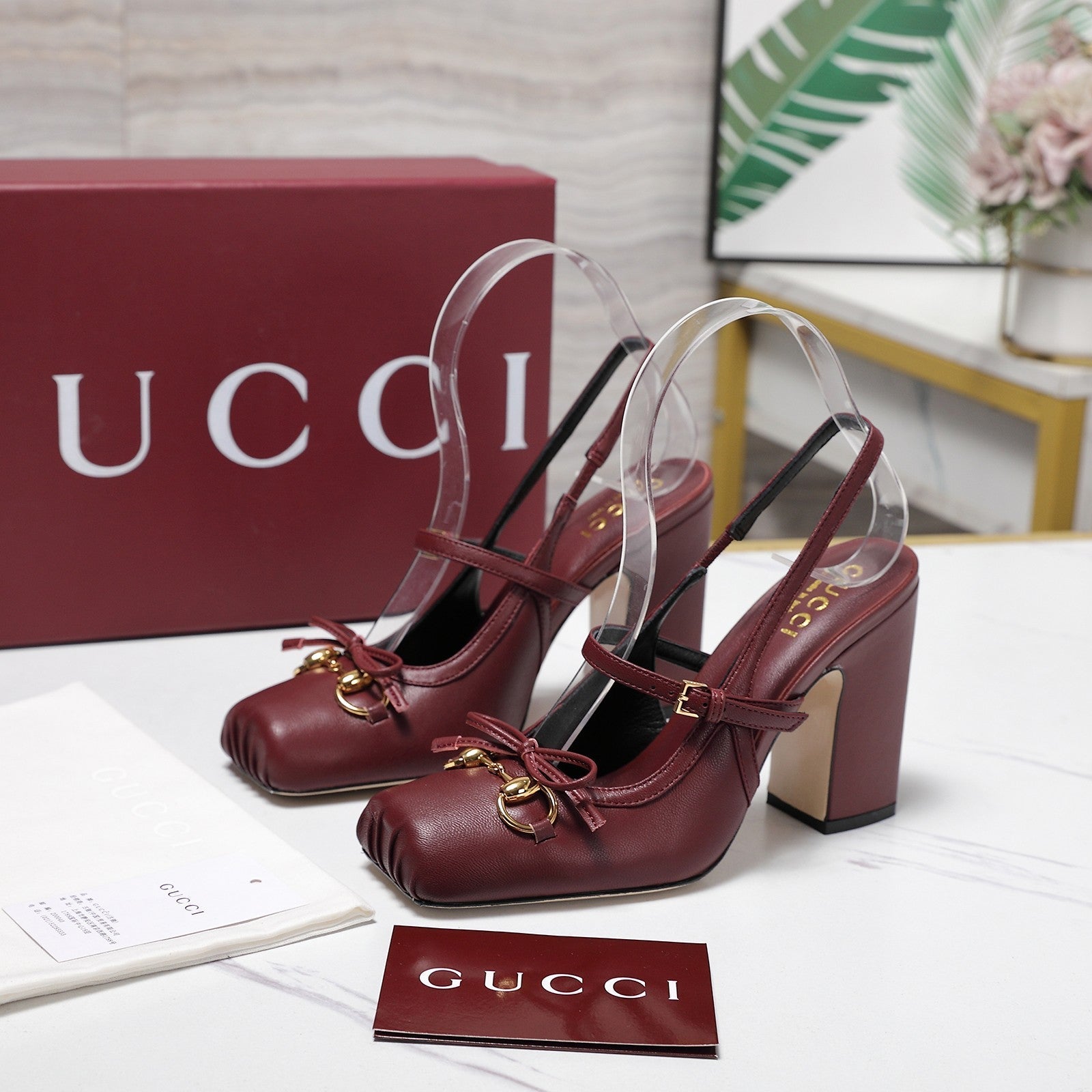 Gucci Horsebit  Slingback Pumps 7CM Red Leather 504427