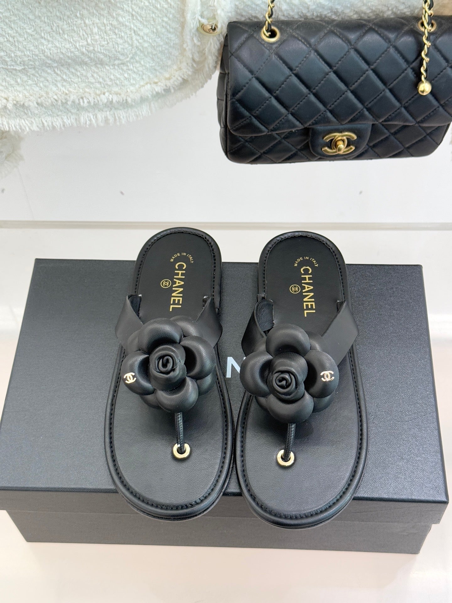 CC 26C Early Spring Camellia Slide Black Calfskin