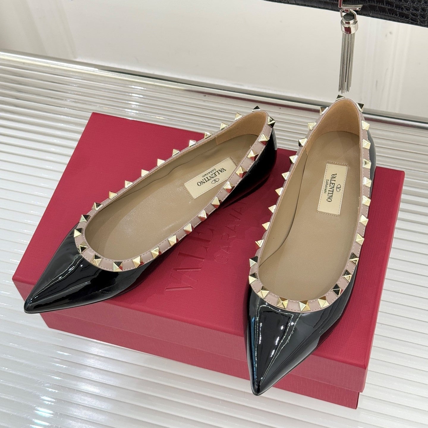 Valentino Rockstud Ballet Flat Black Patent Leather 642995