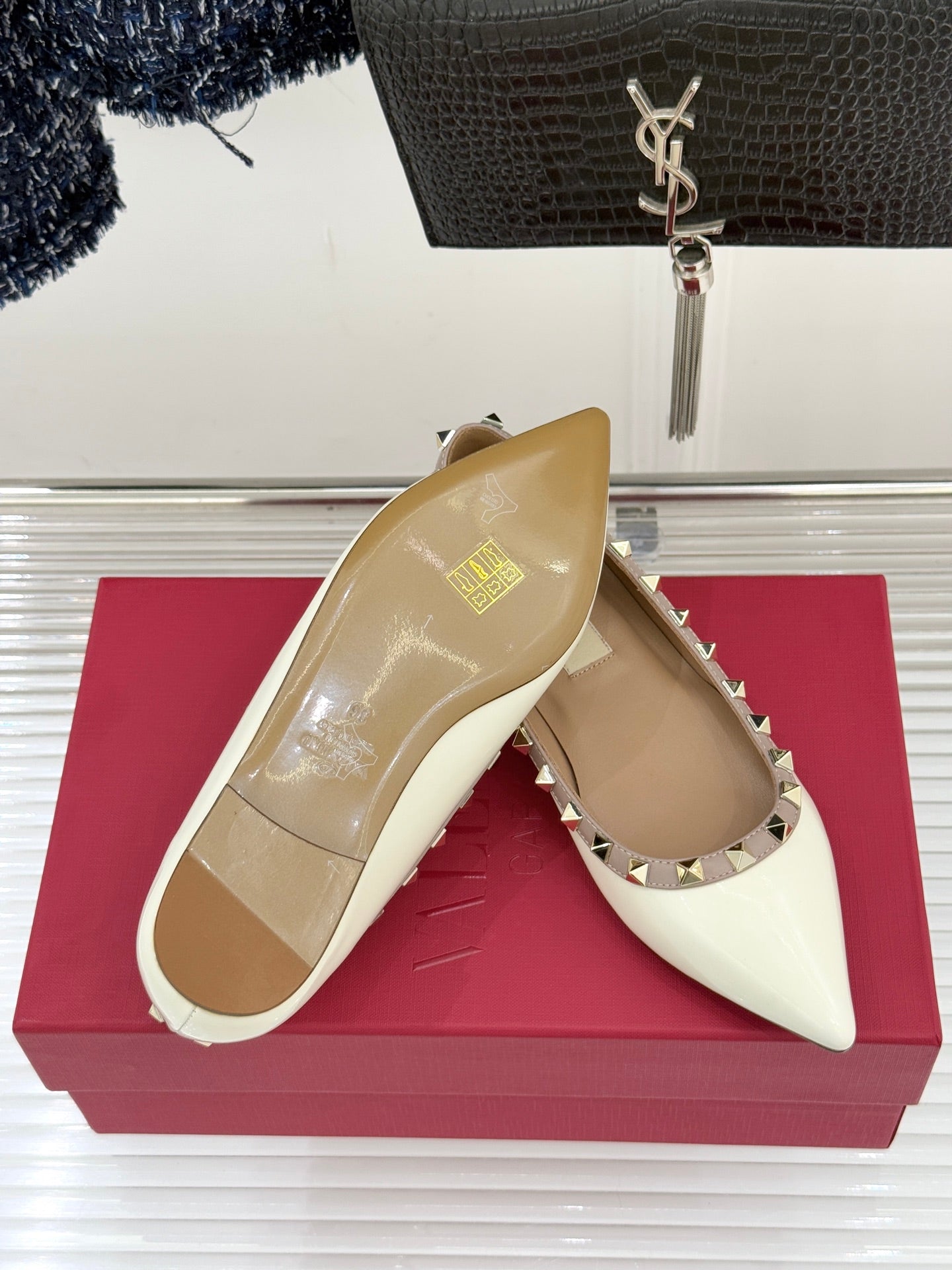 Valentino Rockstud Ballet Flat White Sheepskin 642998