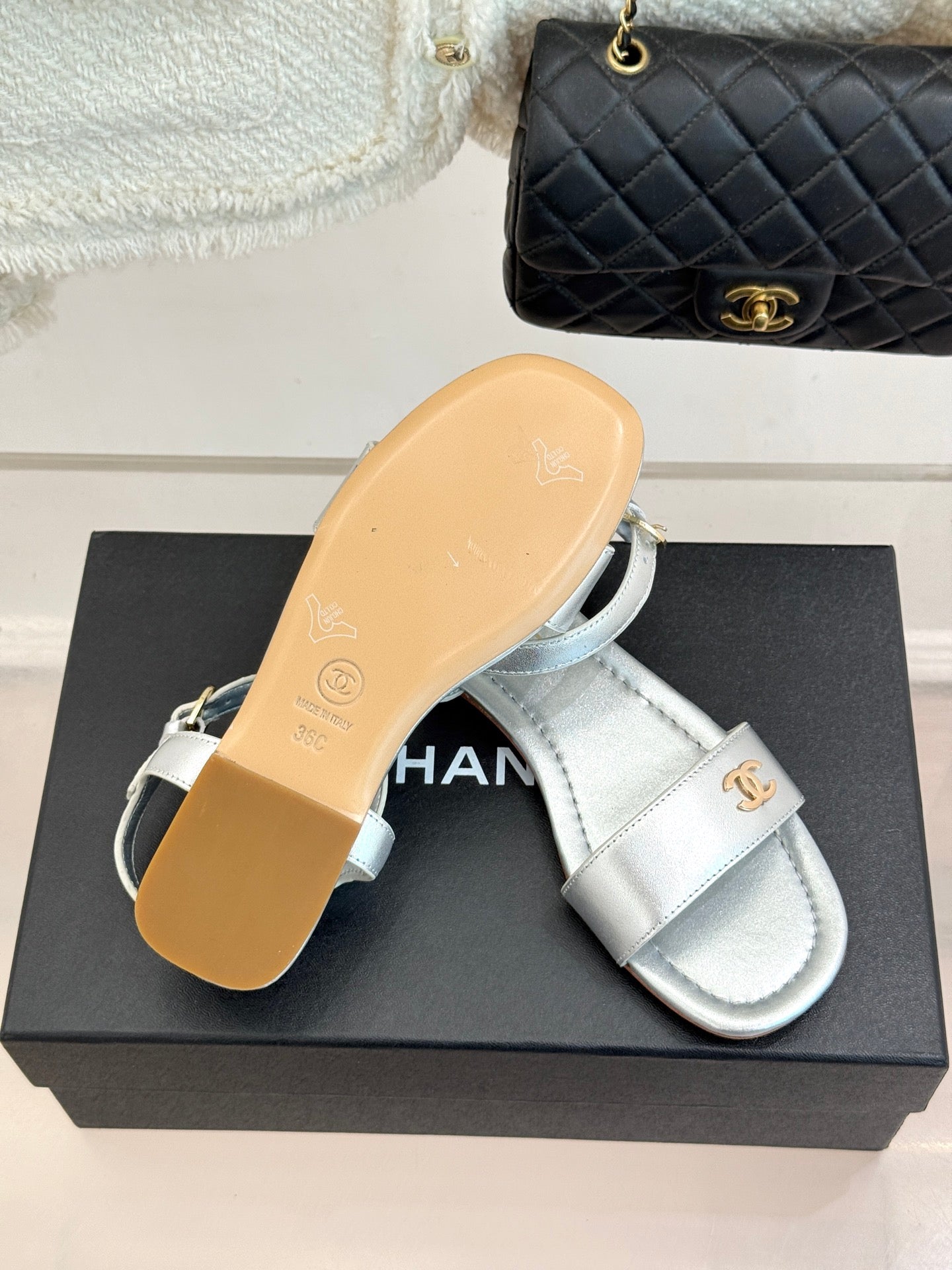 CC 26s Strap Flat Sandals Sliver Lambskin 920329
