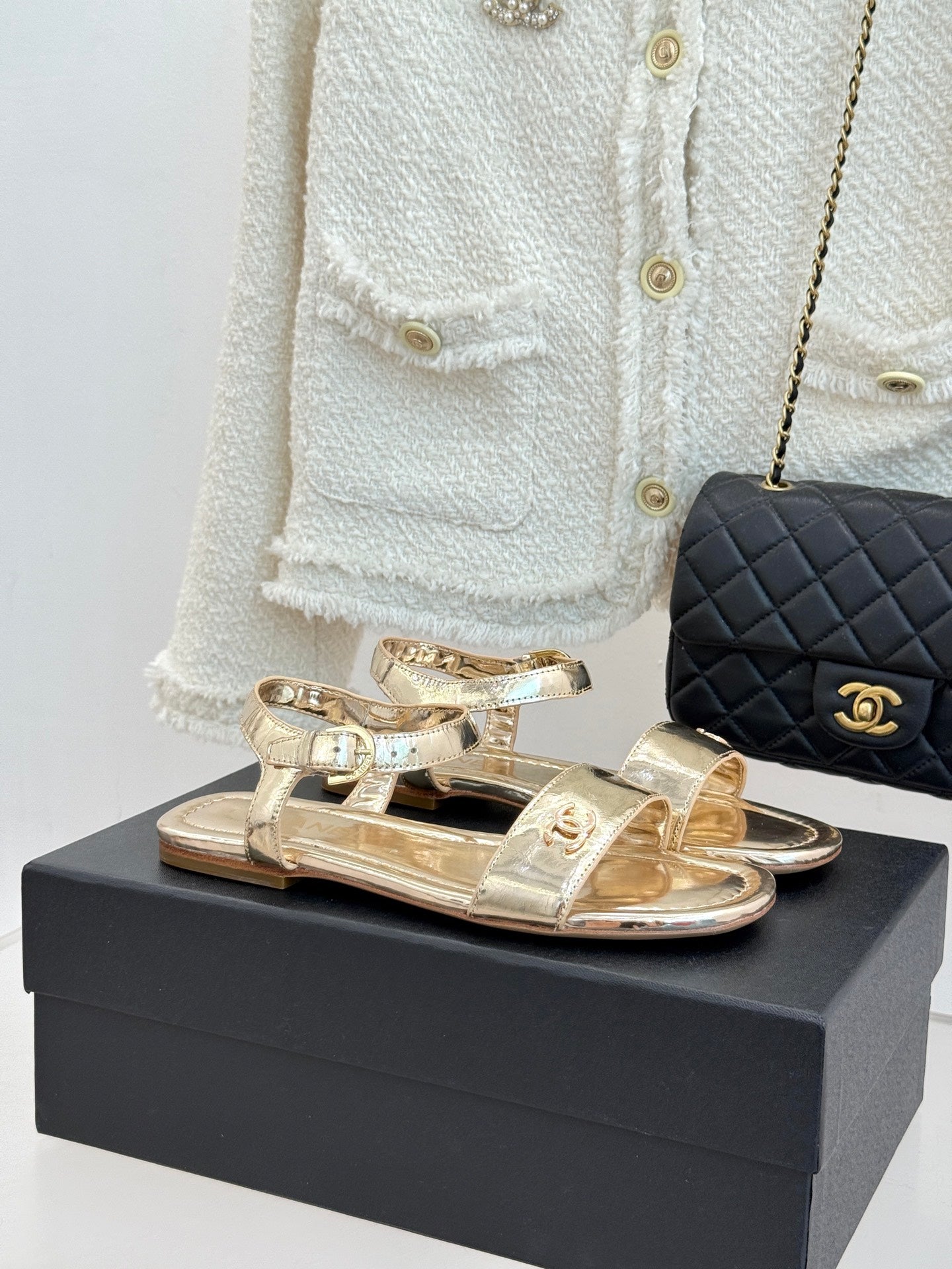 CC 26s Strap Flat Sandals Golden Lambskin 920332