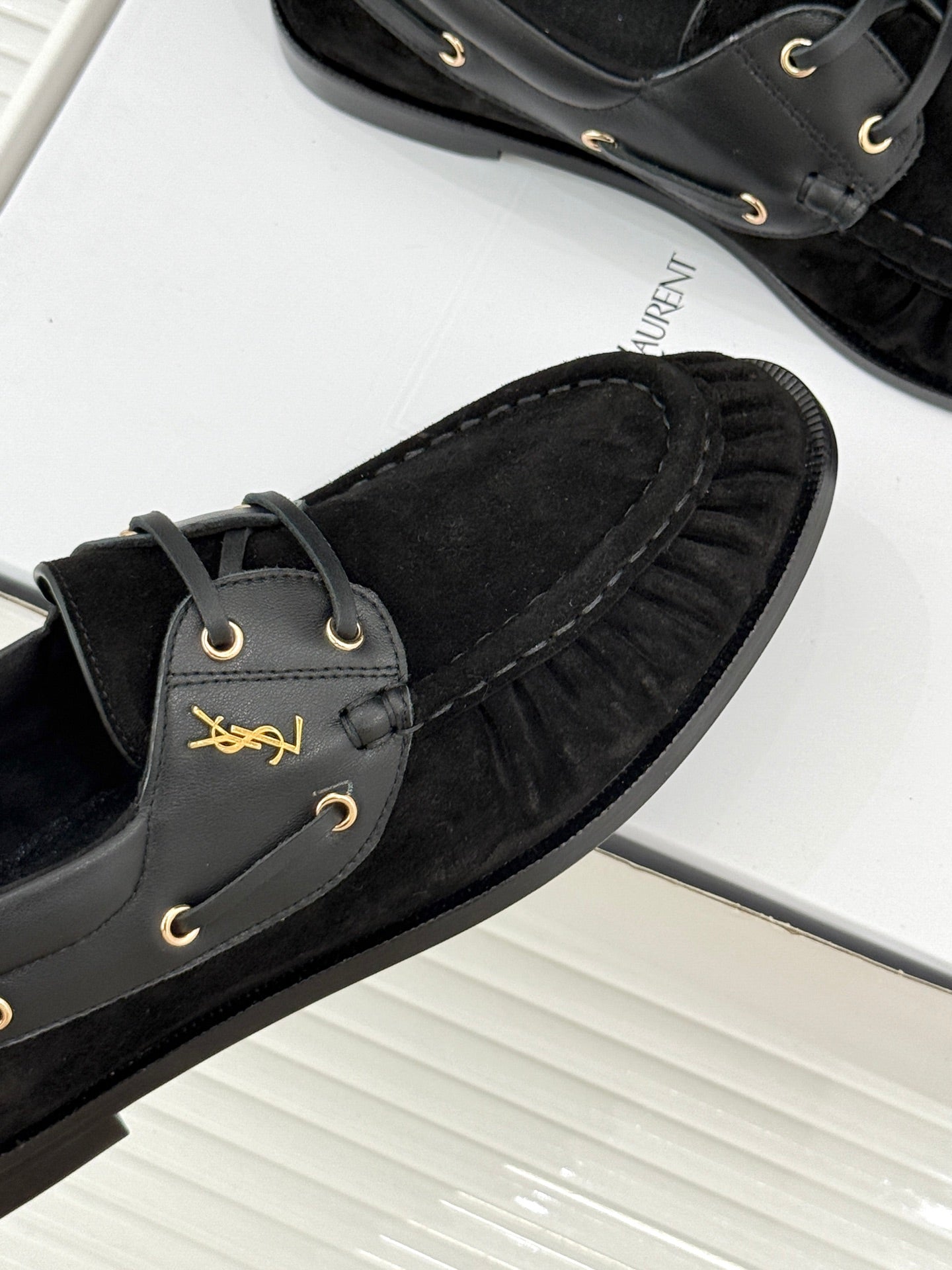 YSL 26s Le Bateau Loafer Black Calfskin Suede 992282