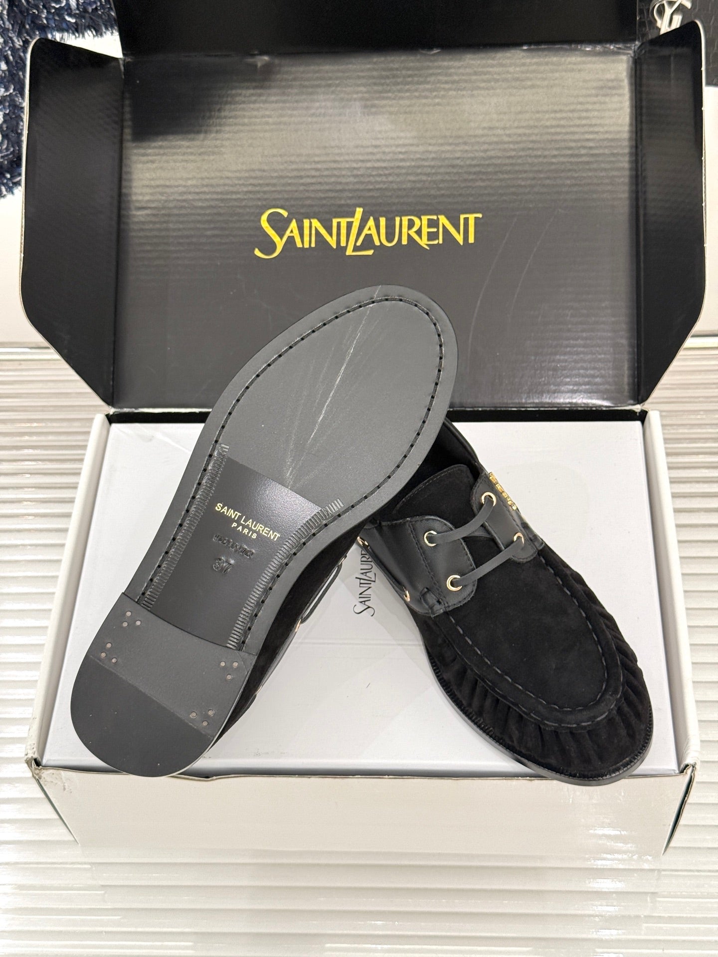 YSL 26s Le Bateau Loafer Black Calfskin Suede 992282