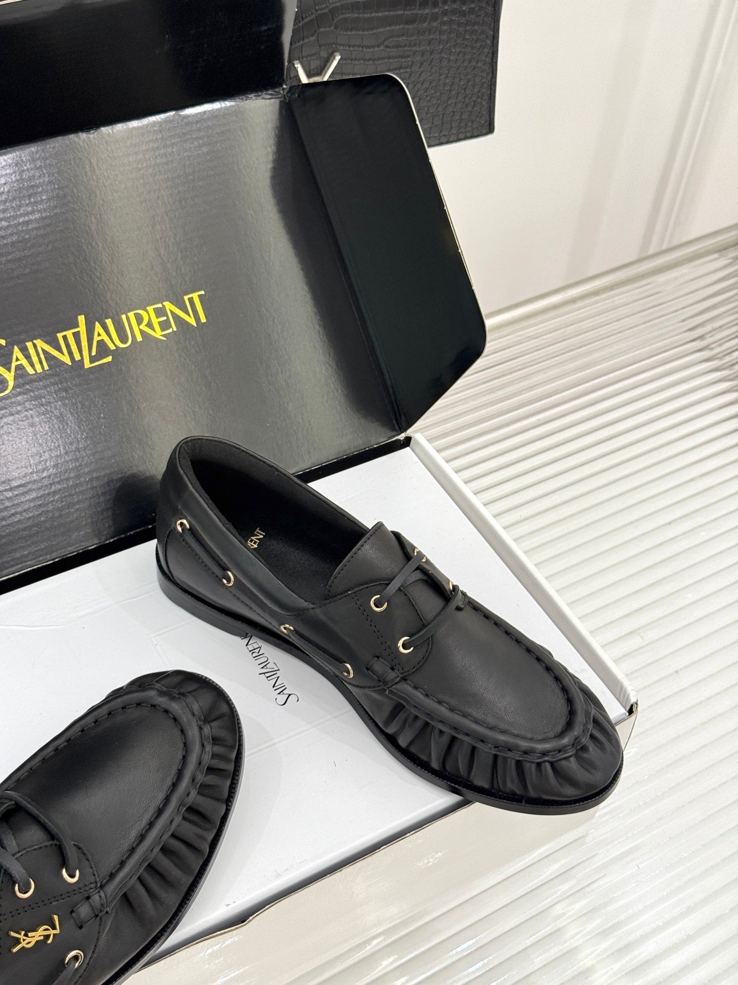 YSL 26s Le Bateau Loafer Black Calfskin 992283