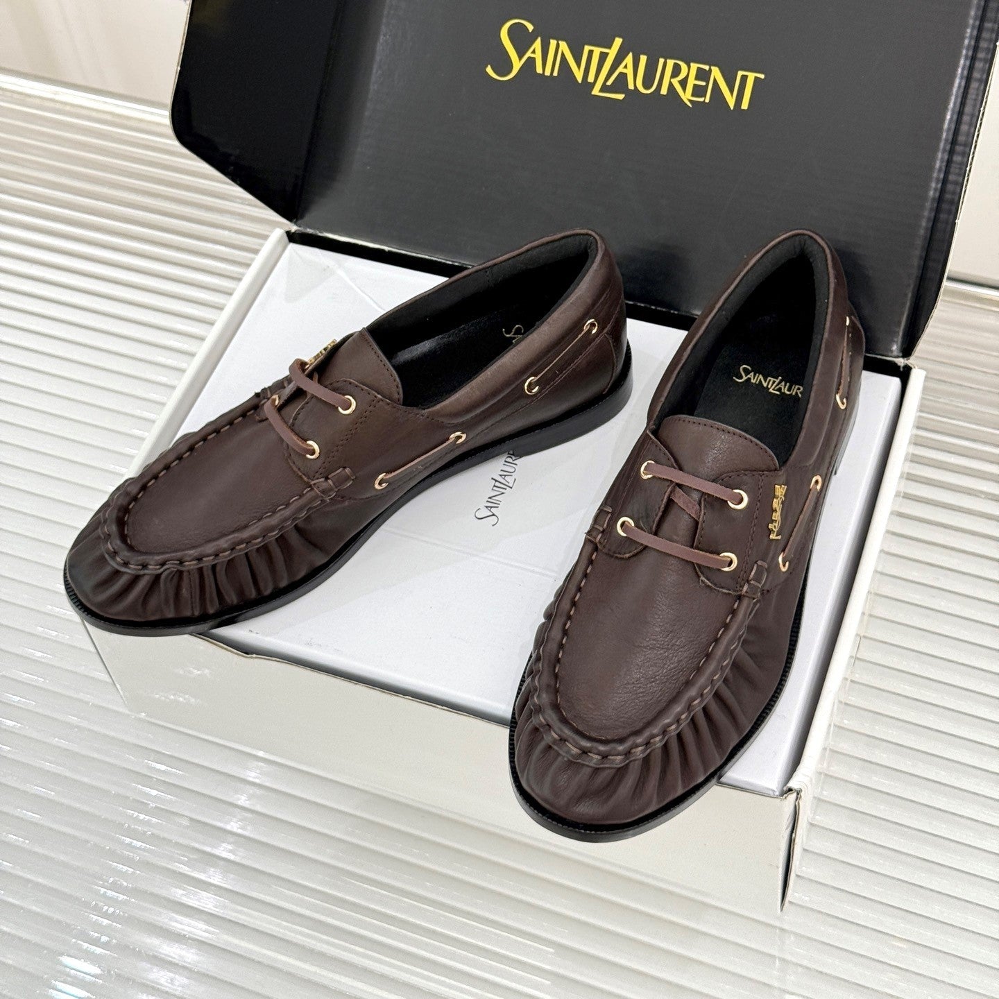 YSL 26s Le Bateau Loafer Dark Brown Calfskin 992284
