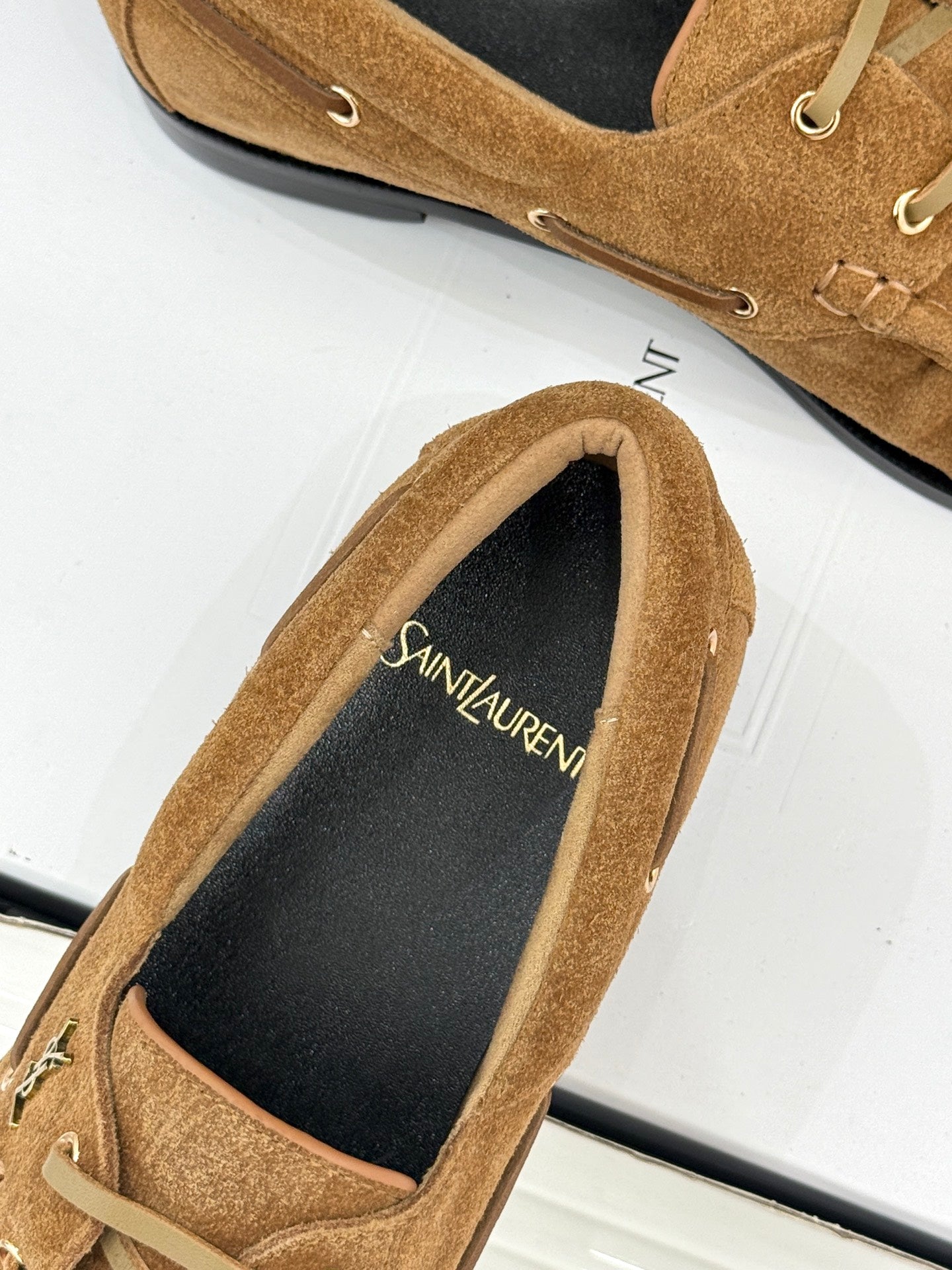 YSL 26s Le Bateau Loafer Tan Brown Suede 992286