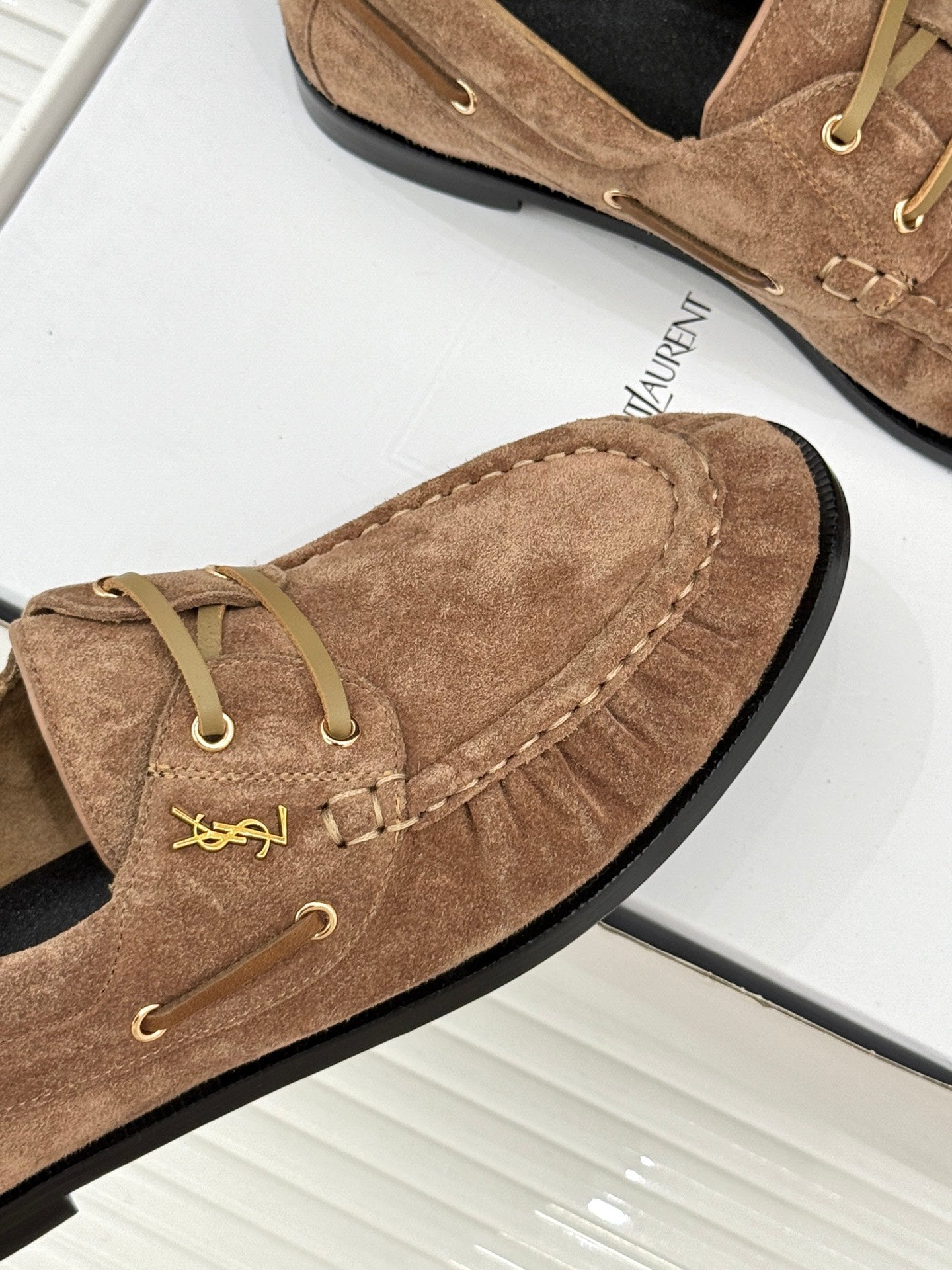 YSL 26s Le Bateau Loafer Brown Suede 992287