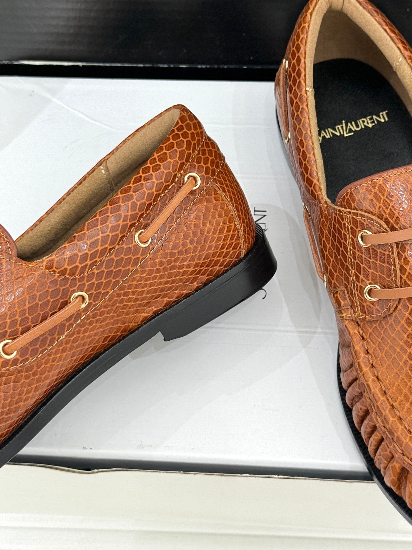 YSL 26s Le Bateau Loafer Brown Lizard-embossed Leather 992291