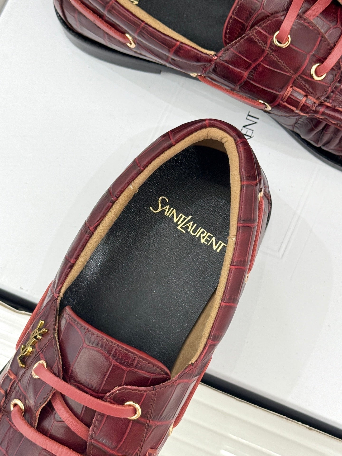 YSL 26s Le Bateau Loafer Burgundy Croc-embossed Leather 992299