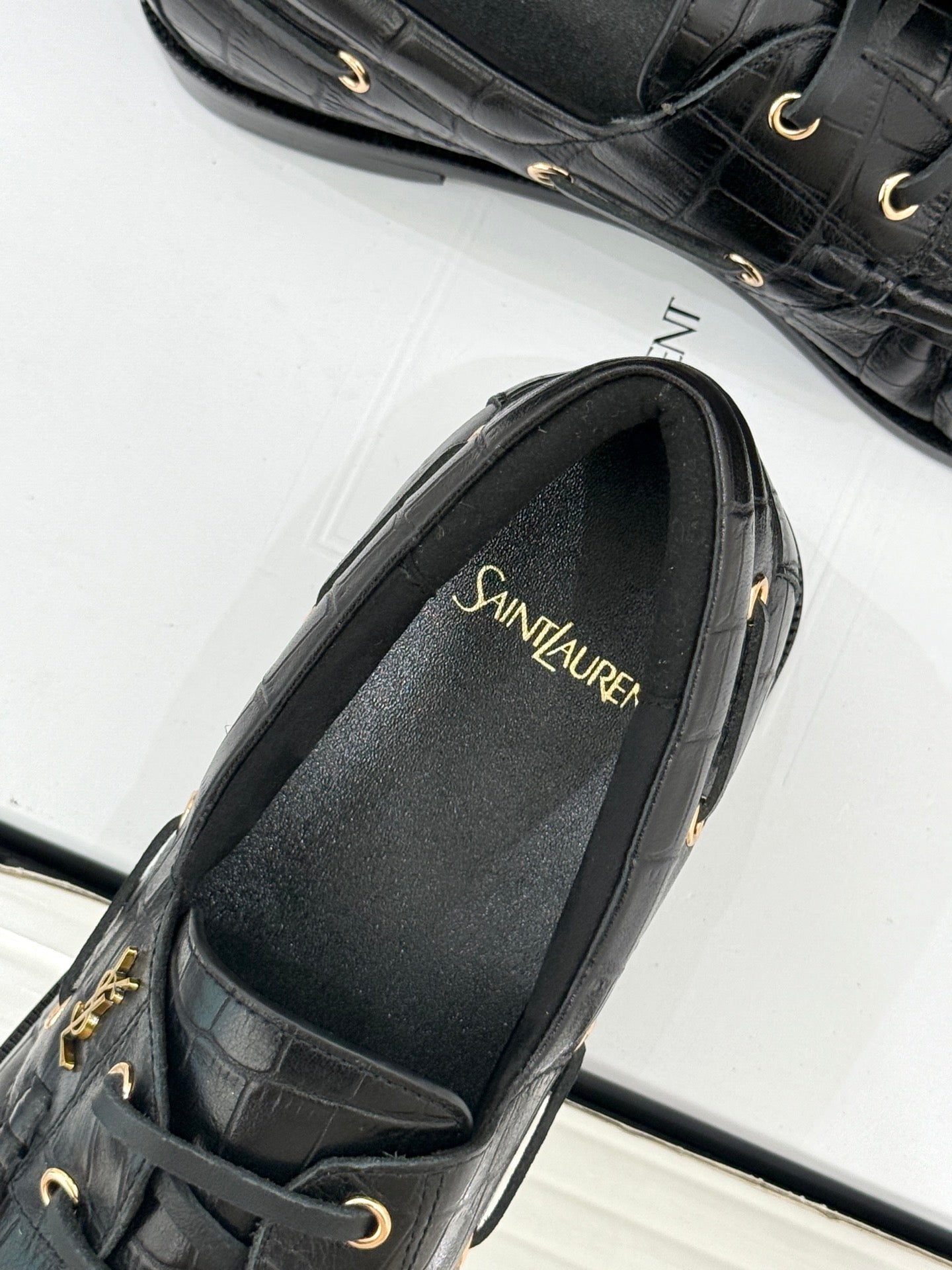 YSL 26s Le Bateau Loafer Black Croc-embossed Leather 992300