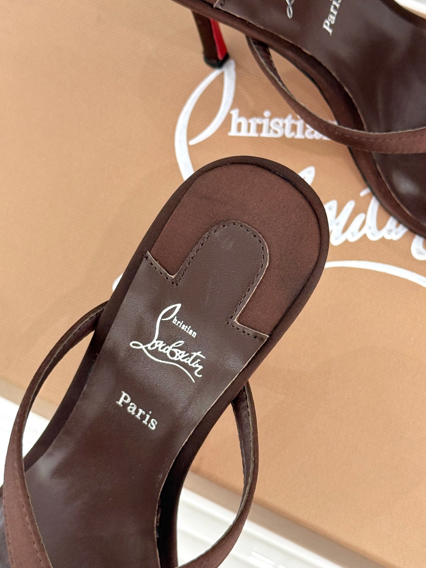 CL 26s Mulazee Cross Mules 8cm Brown Satin Leather 991531