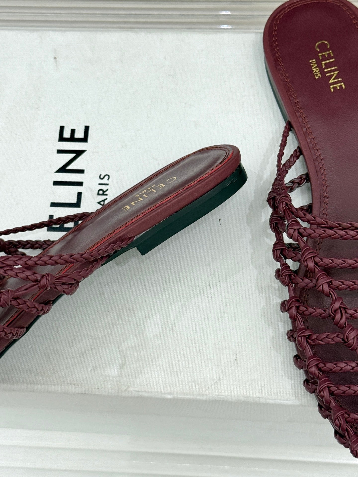 Celine 26s Scoobie Braided Mules Burgundy Lambskin 991453