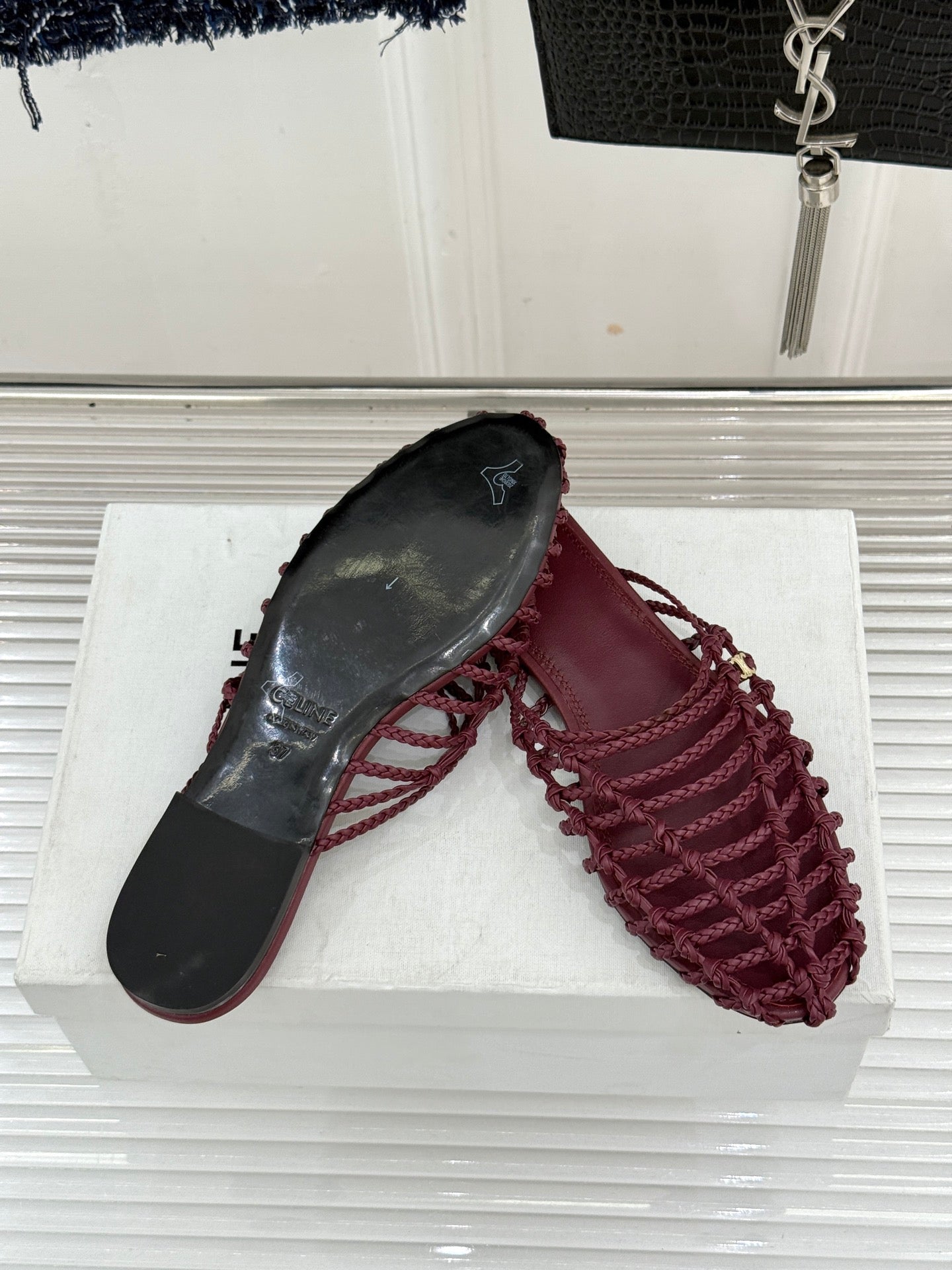 Celine 26s Scoobie Braided Mules Burgundy Lambskin 991453