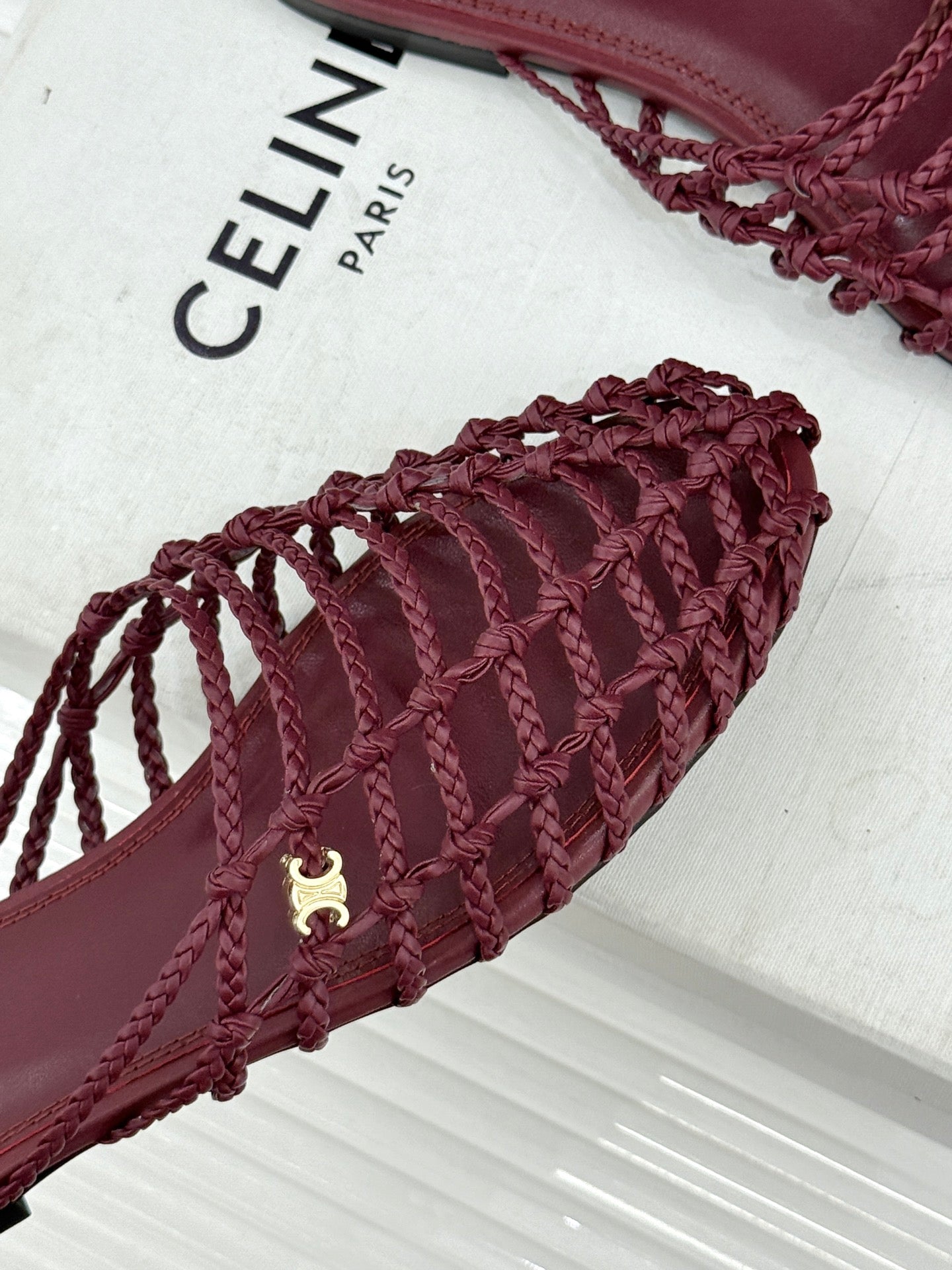 Celine 26s Scoobie Braided Mules Burgundy Lambskin 991453