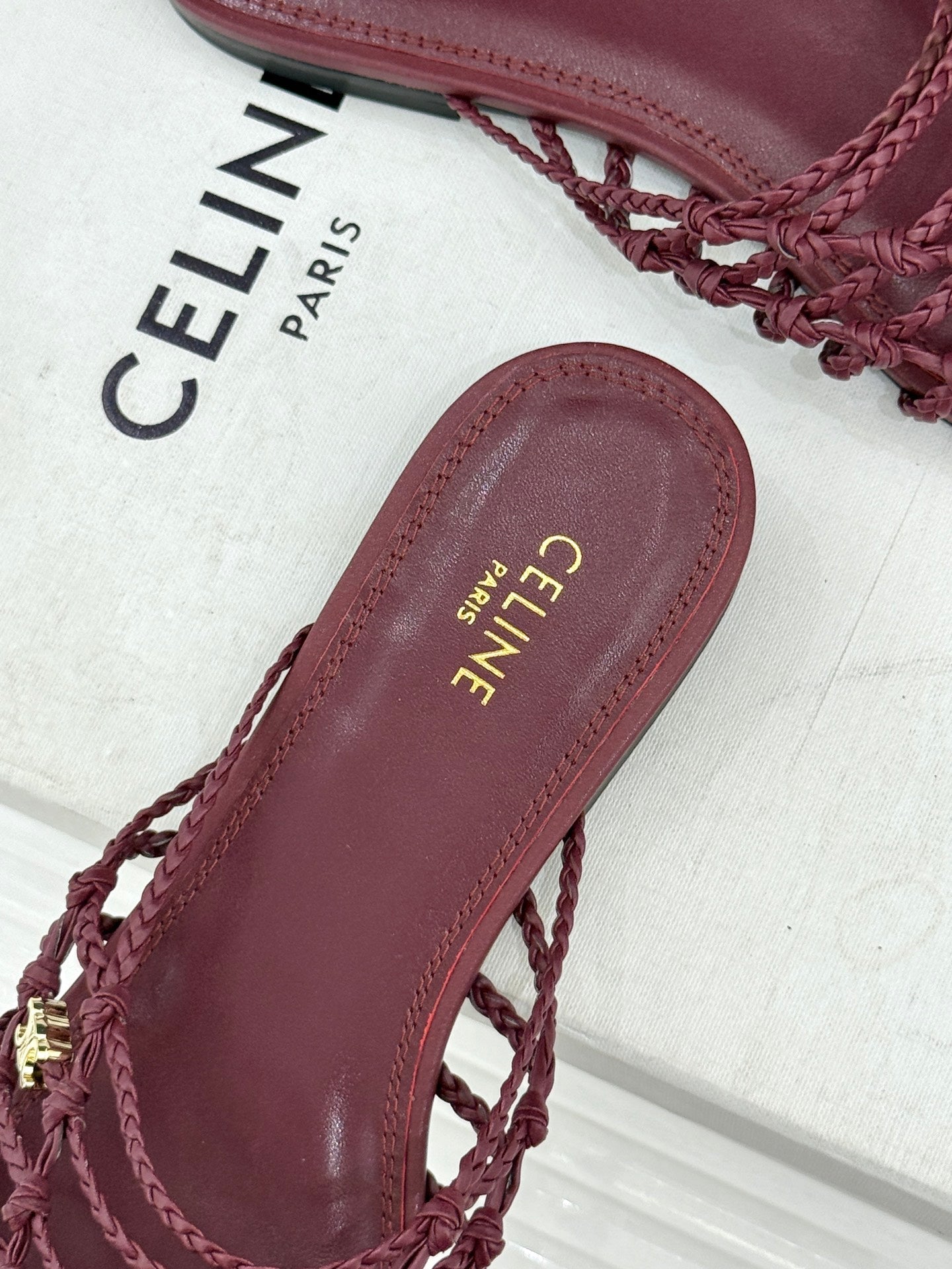 Celine 26s Scoobie Braided Mules Burgundy Lambskin 991453