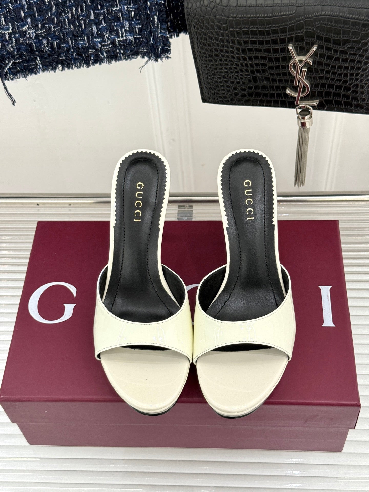 GG 26s Sorbetto Slide Sandal 12cm White Sheepskin 991743