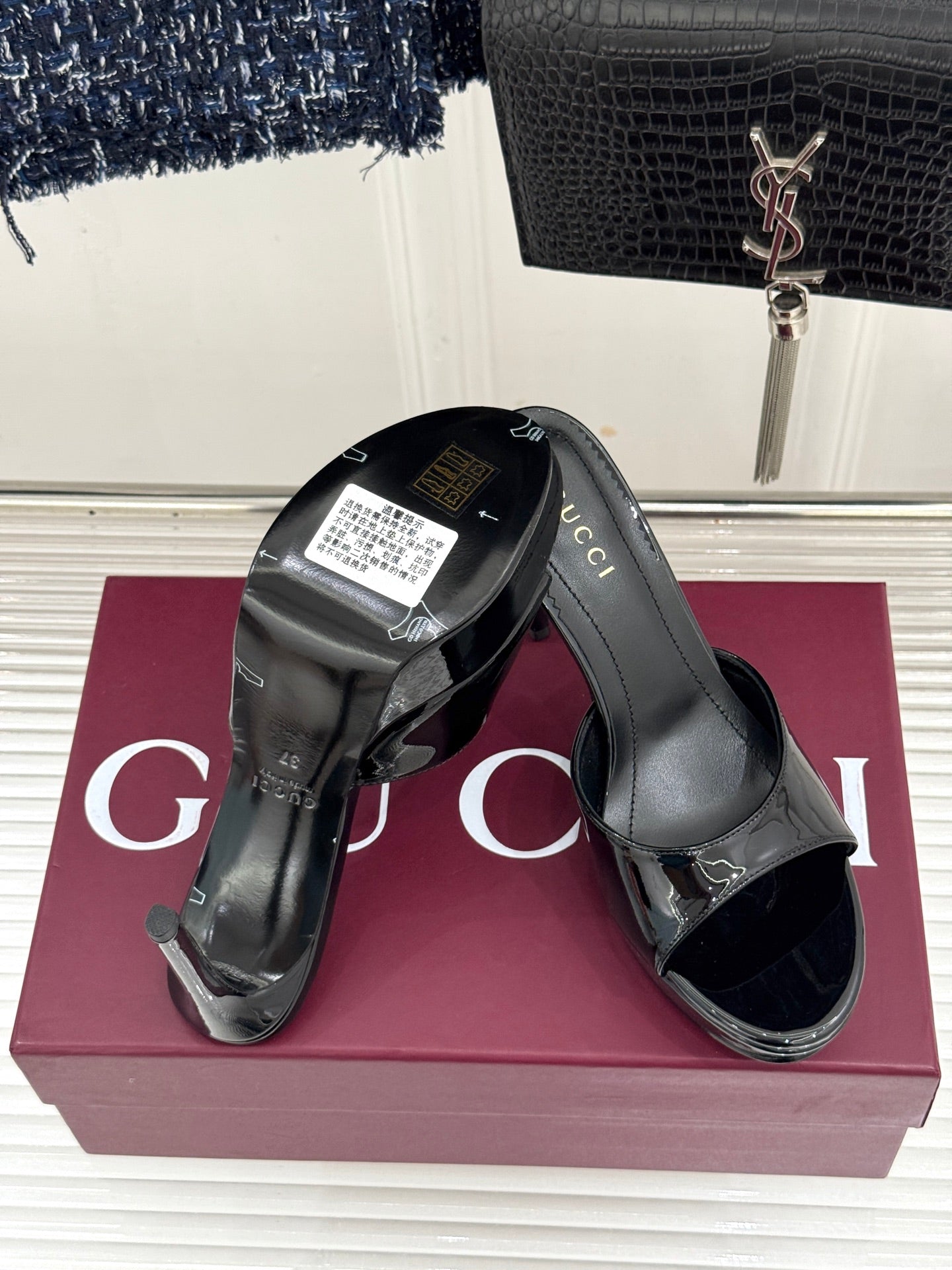 GG 26s Sorbetto Slide Sandal 12cm Black Sheepskin 991744