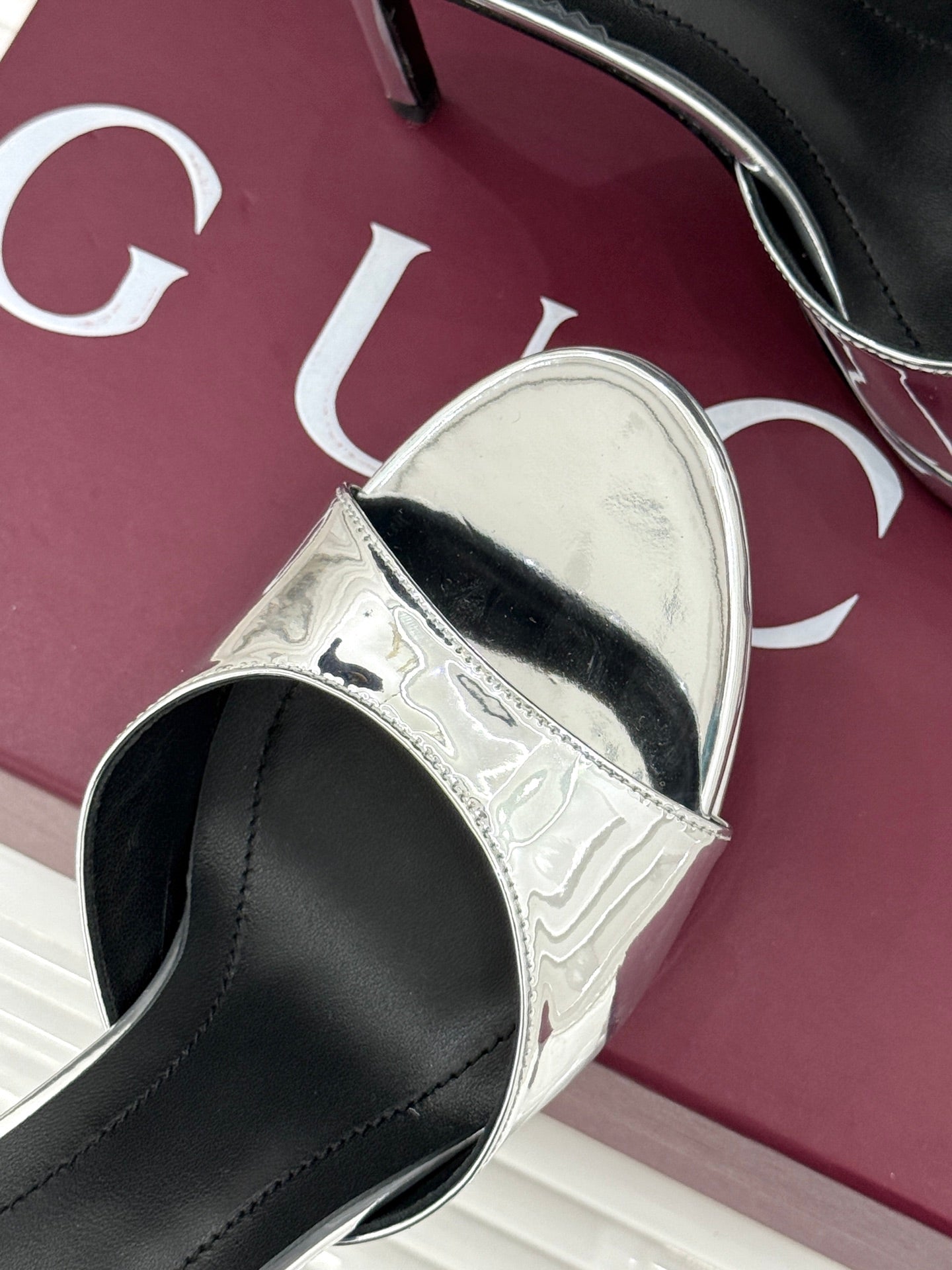 GG 26s Sorbetto Slide Sandal 12cm Sliver Sheepskin 991746