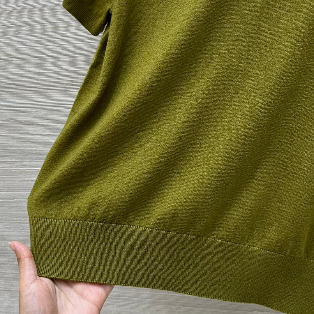 Miu Miu 25 Short-sleeve Top Olive Green Wool