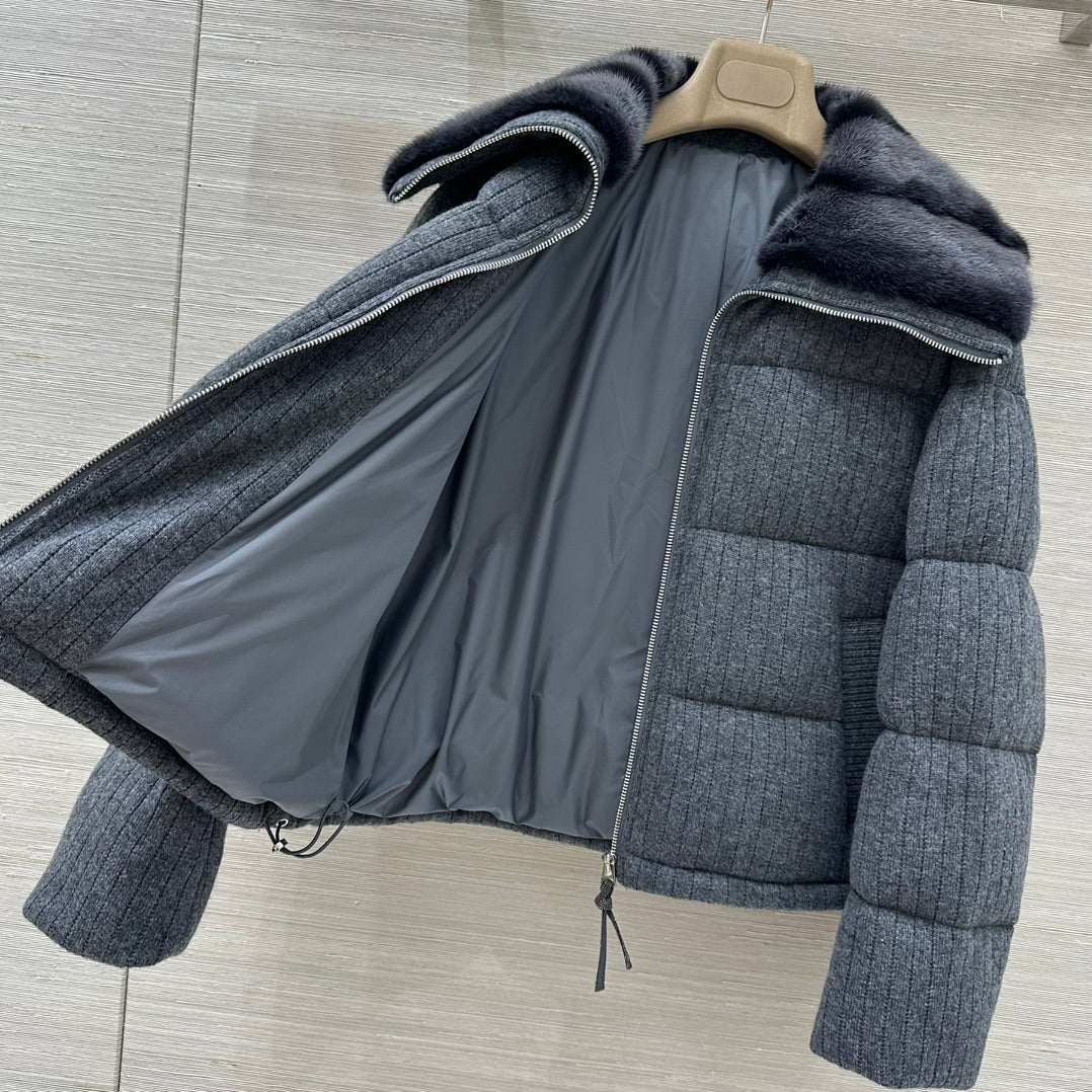 LP 26s Knit Puffer Jacket Dark Grey Fur Collar 427320