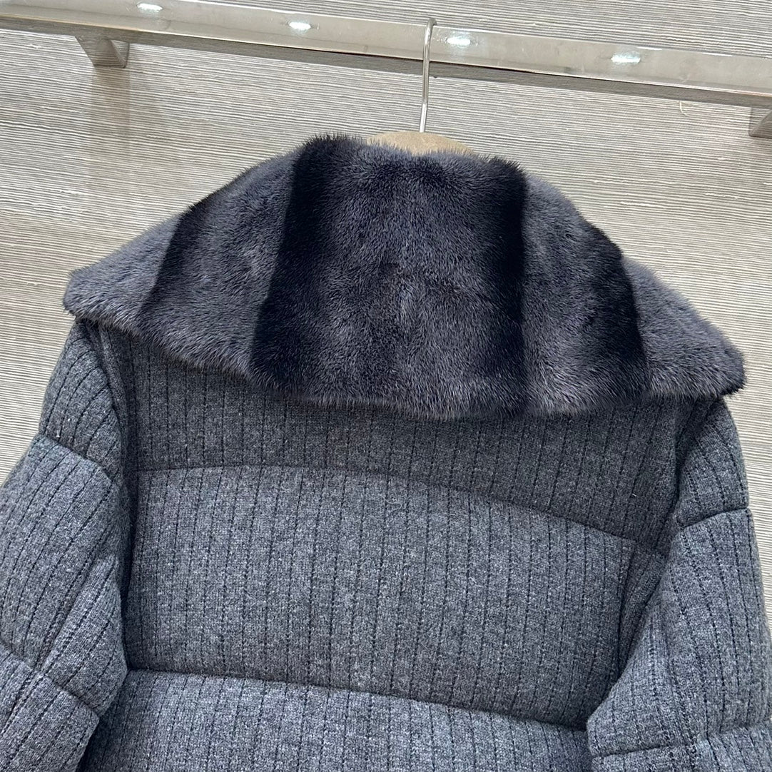 LP 26s Knit Puffer Jacket Dark Grey Fur Collar 427320