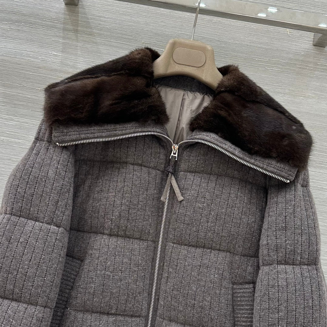 LP 26s Knit Puffer Jacket Brown Fur Collar 427319