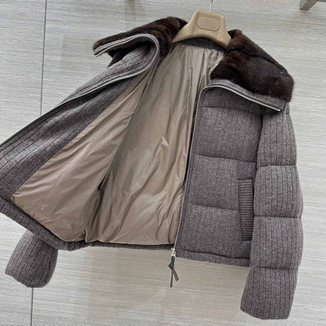 LP 26s Knit Puffer Jacket Brown Fur Collar 427319