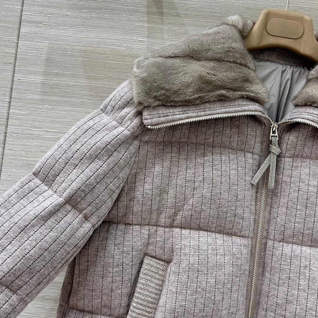 LP 26s Knit Puffer Jacket Light Grey Fur Collar 427318