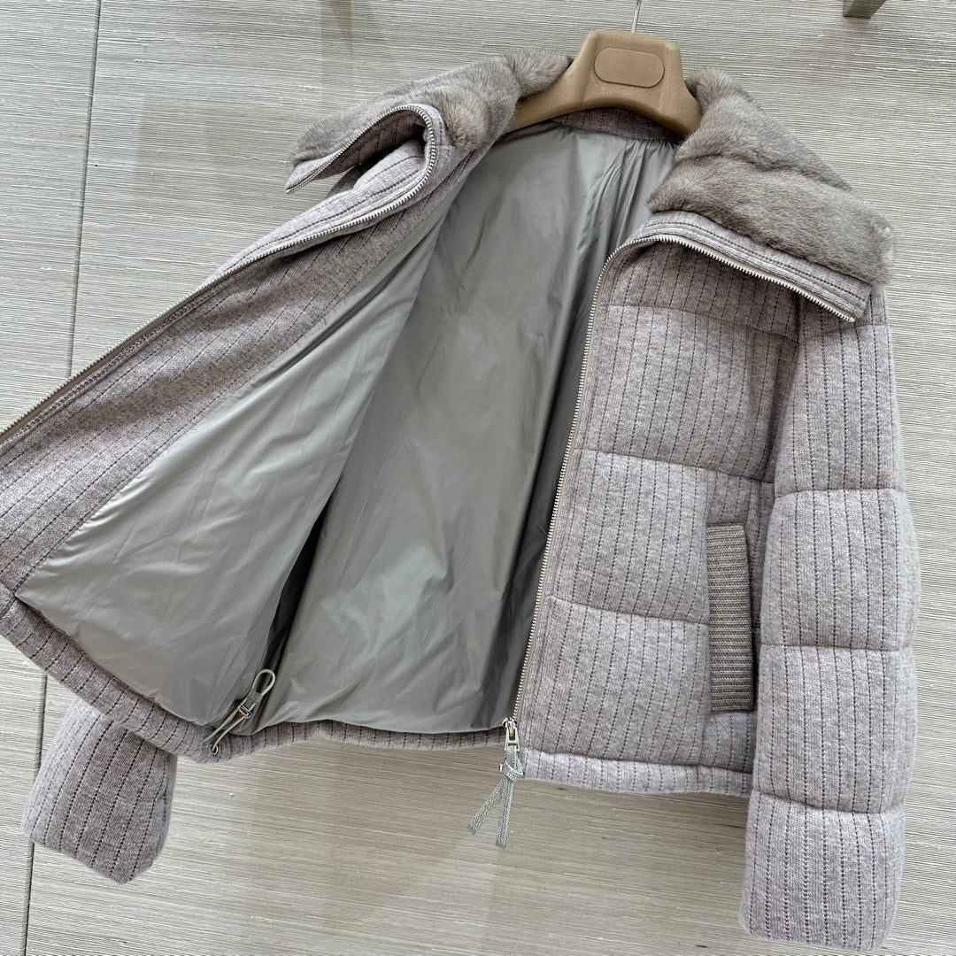LP 26s Knit Puffer Jacket Light Grey Fur Collar 427318