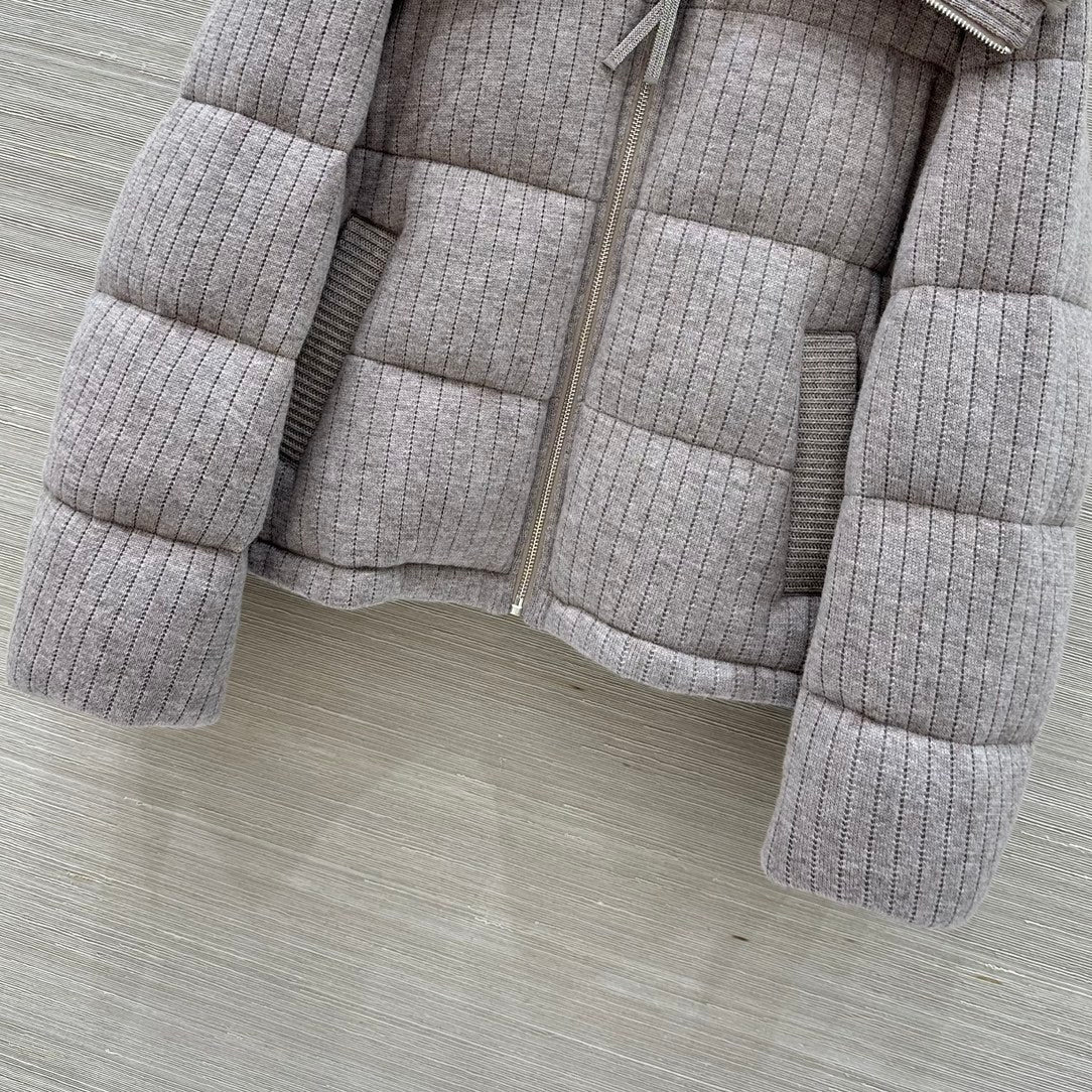 LP 26s Knit Puffer Jacket Light Grey Fur Collar 427318