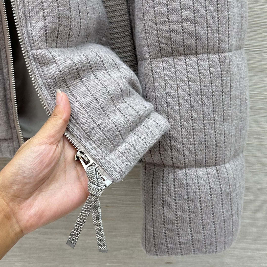 LP 26s Knit Puffer Jacket Light Grey Fur Collar 427318