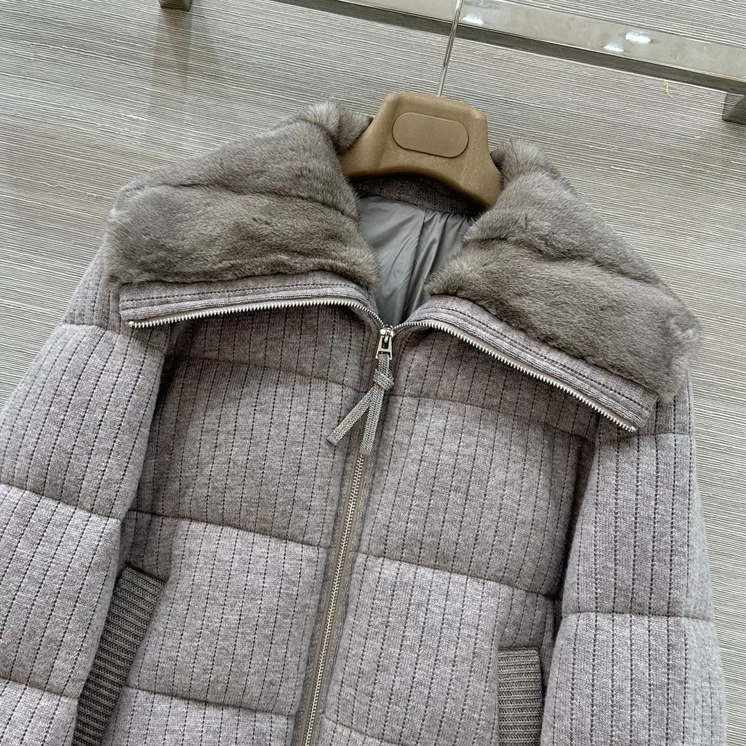 LP 26s Knit Puffer Jacket Light Grey Fur Collar 427318