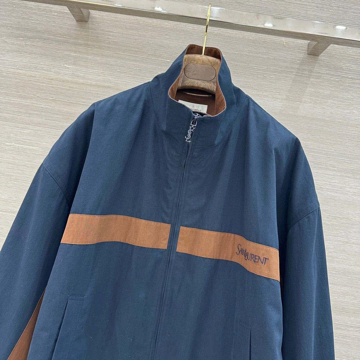 YSL 26s Cotton Canvas Blouson Jacket Navy Brown 438882