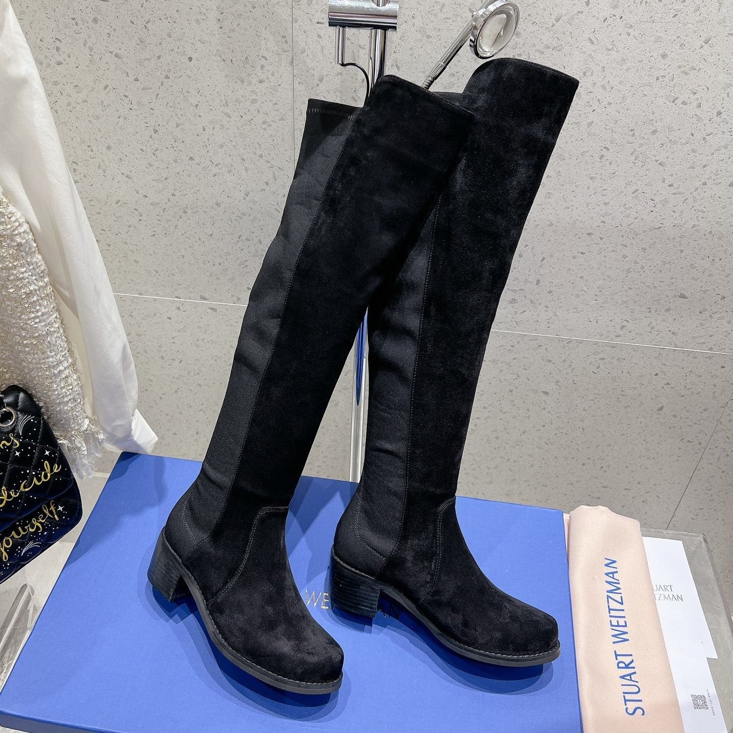 SW  Soho Knee-High Boot Black Suede & Nucbuck Leather 554355