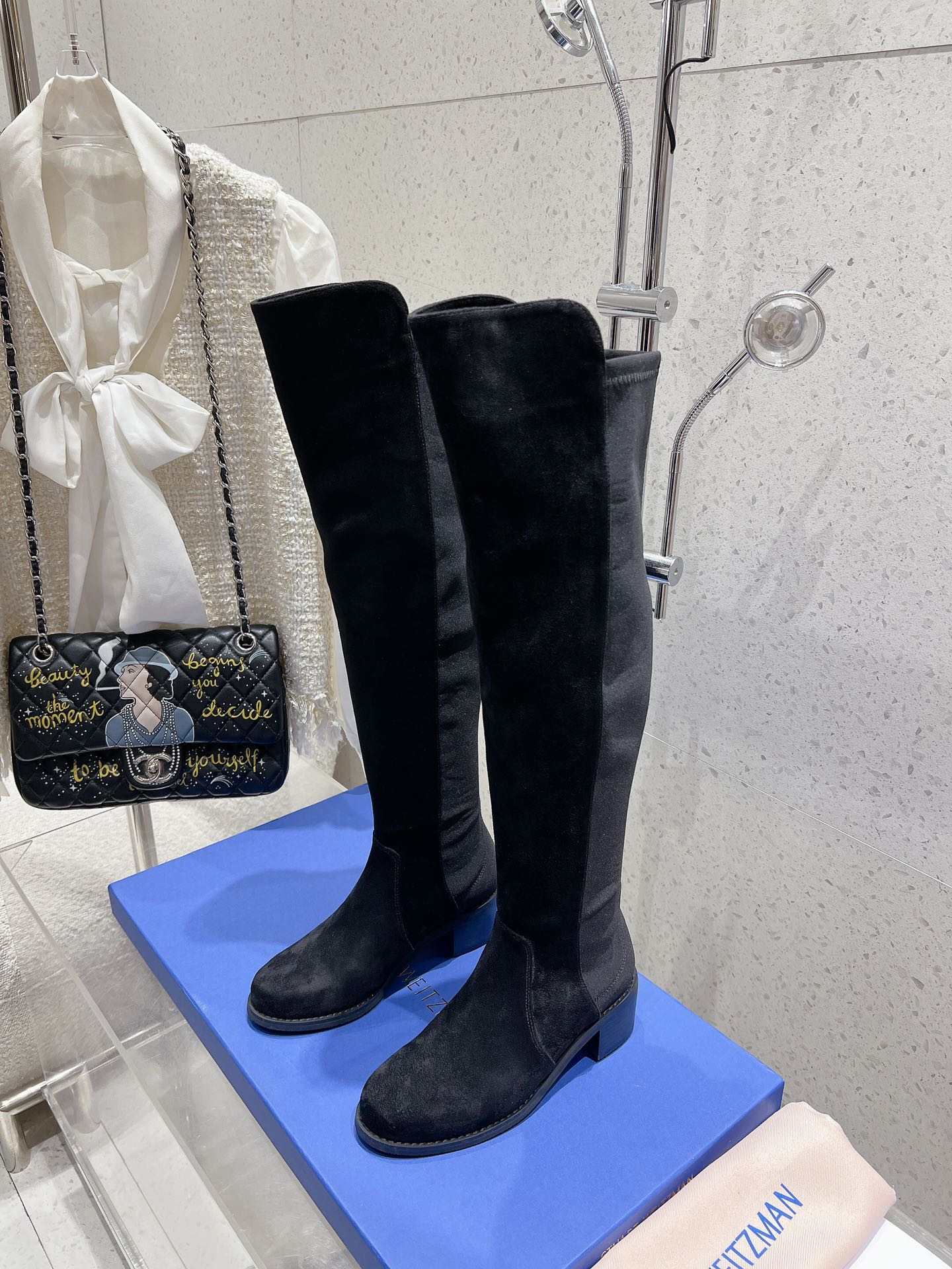 SW  Soho Knee-High Boot Black Suede & Nucbuck Leather 554355