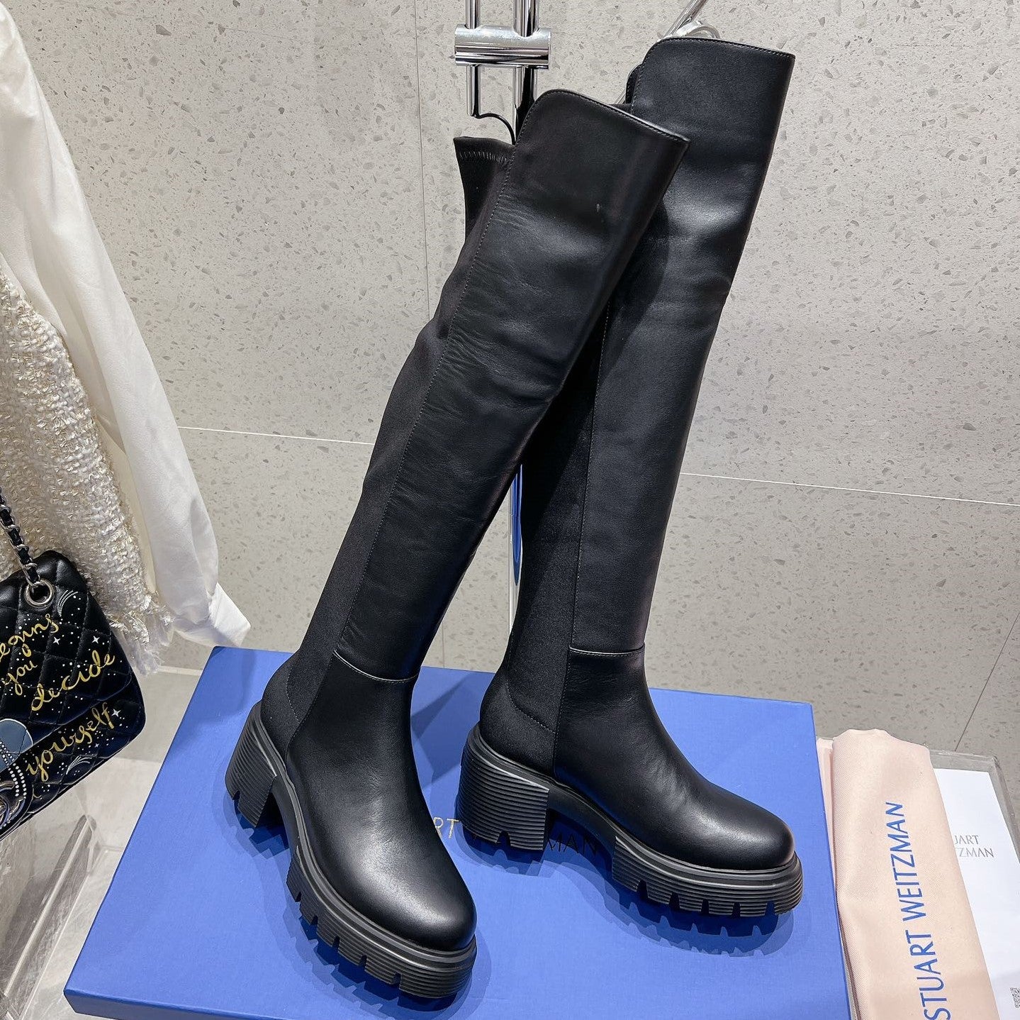 SW  Soho Knee-High Boot Black Cowhide  & Nucbuck Leather  554356