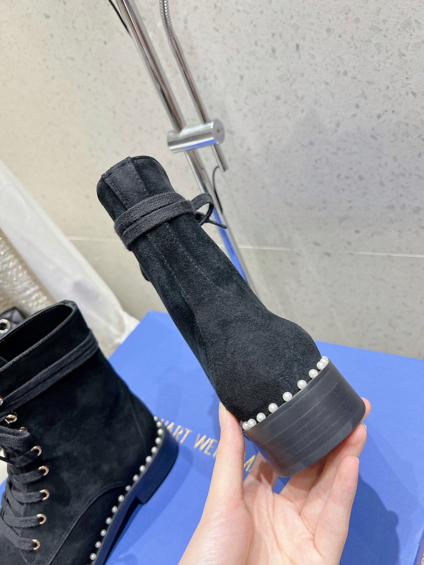 SW  Mckenzee Boot with Pearl Chain Black Suede 554360