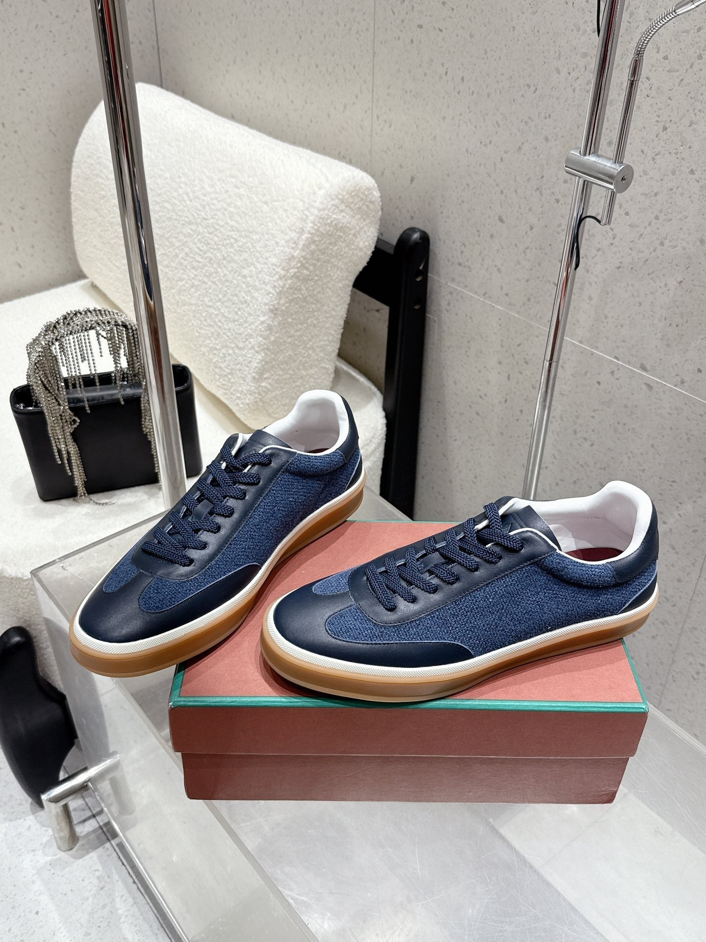 LP Tennis Walk Sneaker Dark Blue Cowhide Cotton 513537