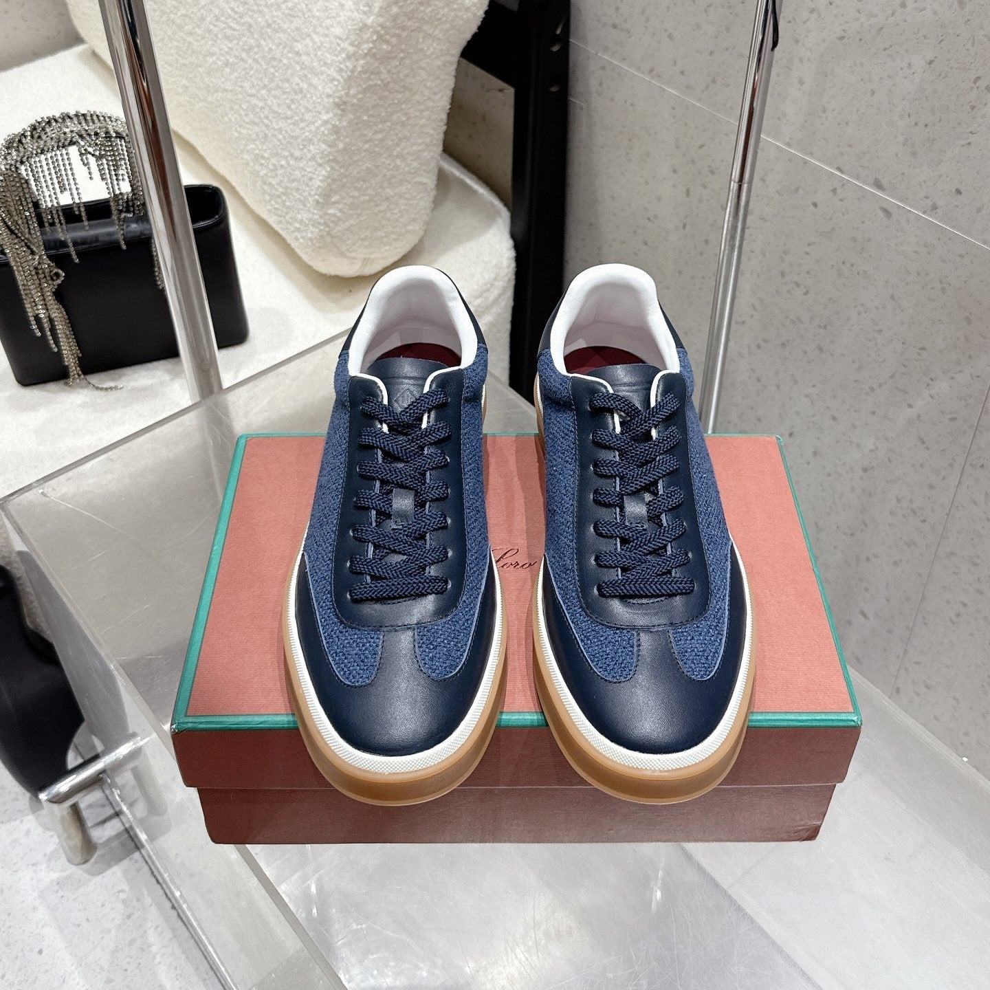 LP Tennis Walk Sneaker Dark Blue Cowhide Cotton 513537