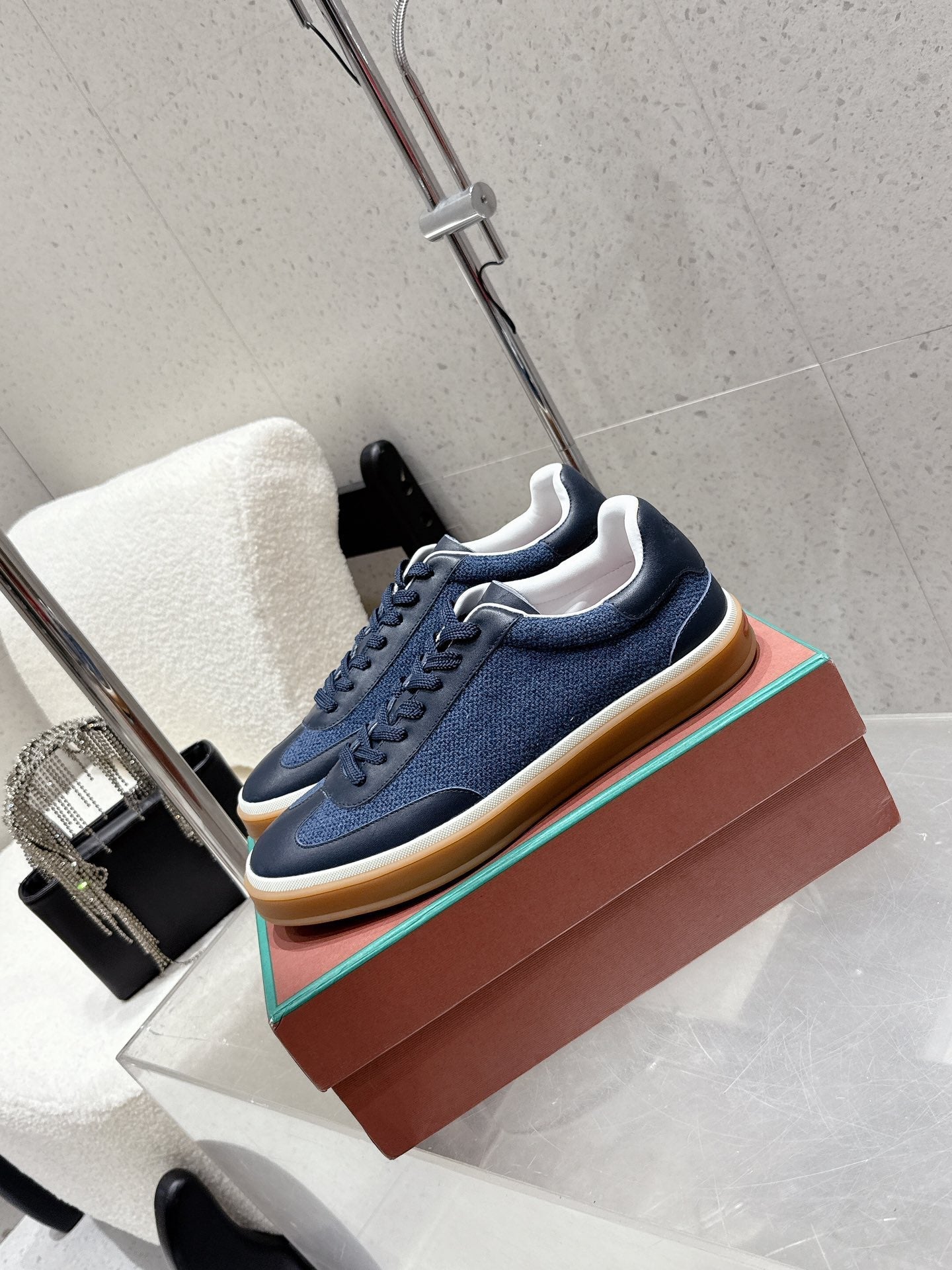 LP Tennis Walk Sneaker Dark Blue Cowhide Cotton 513537