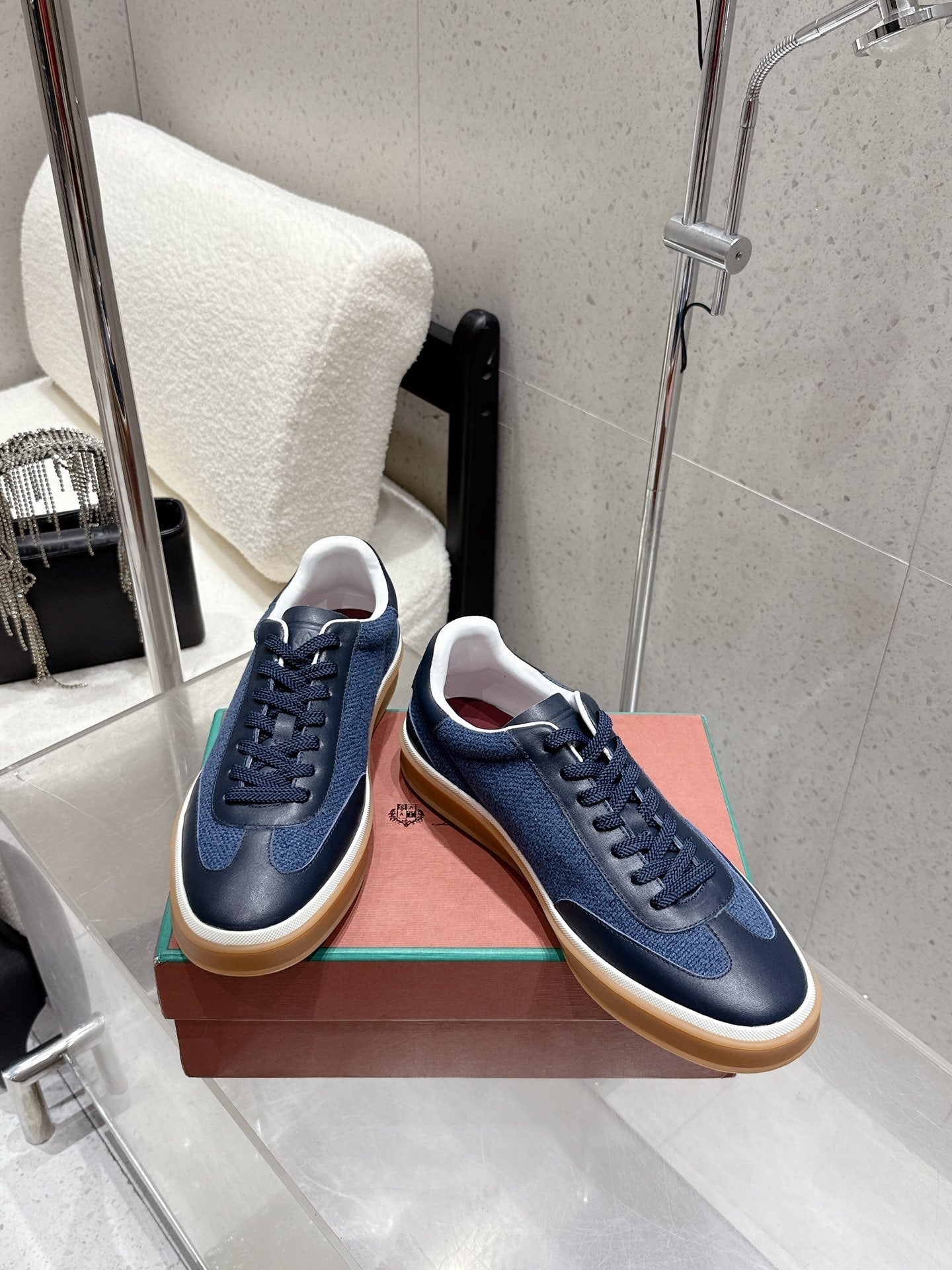 LP Tennis Walk Sneaker Dark Blue Cowhide Cotton 513537